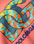 Sweat-shirt Dolce & Gabbana rose à graphismes, col rond, coupe courte, pull en coton rose avec motifs colorés.