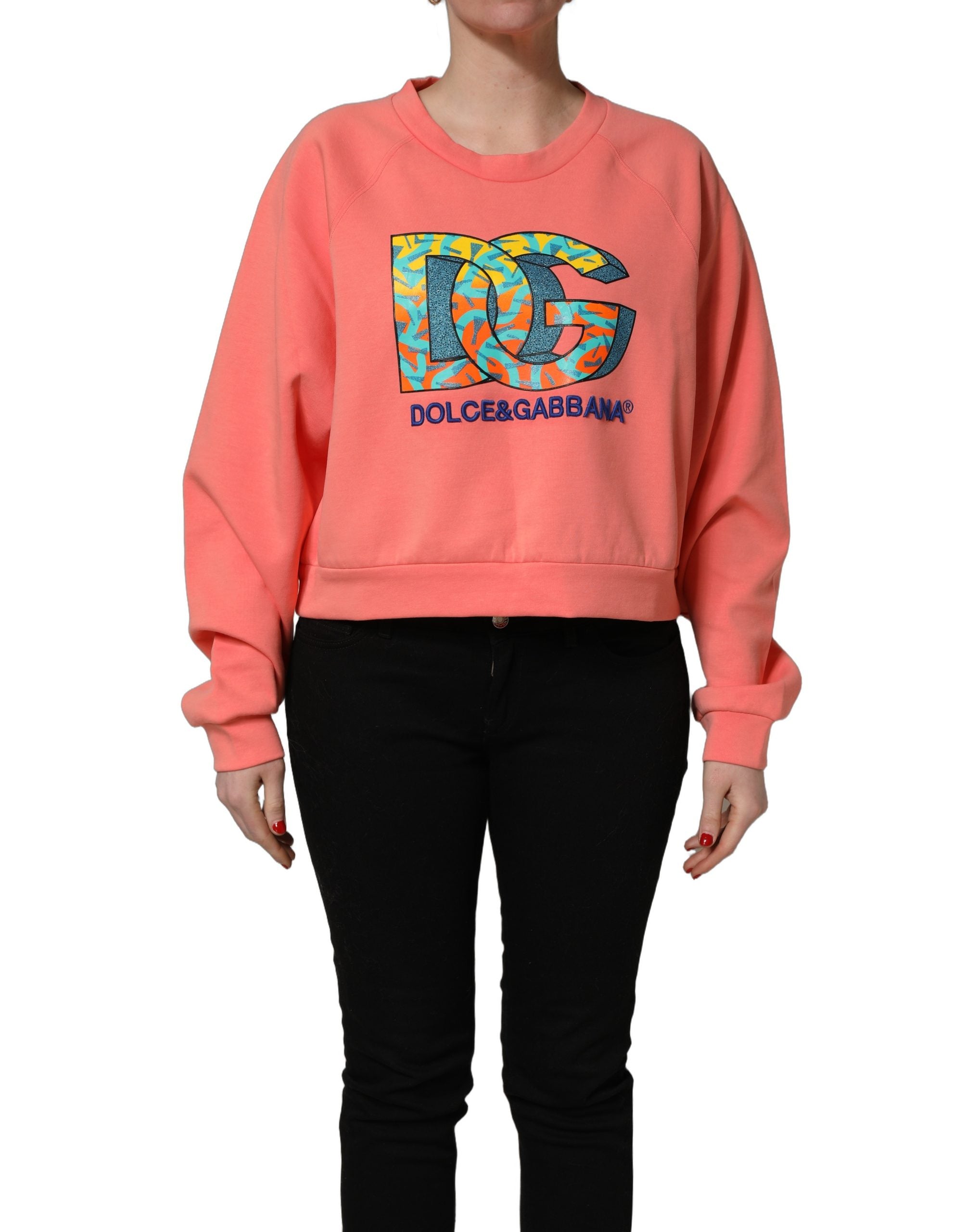 Sweat-shirt court en coton rose Dolce & Gabbana avec motif graphique et col rond, style décontracté et tendance.