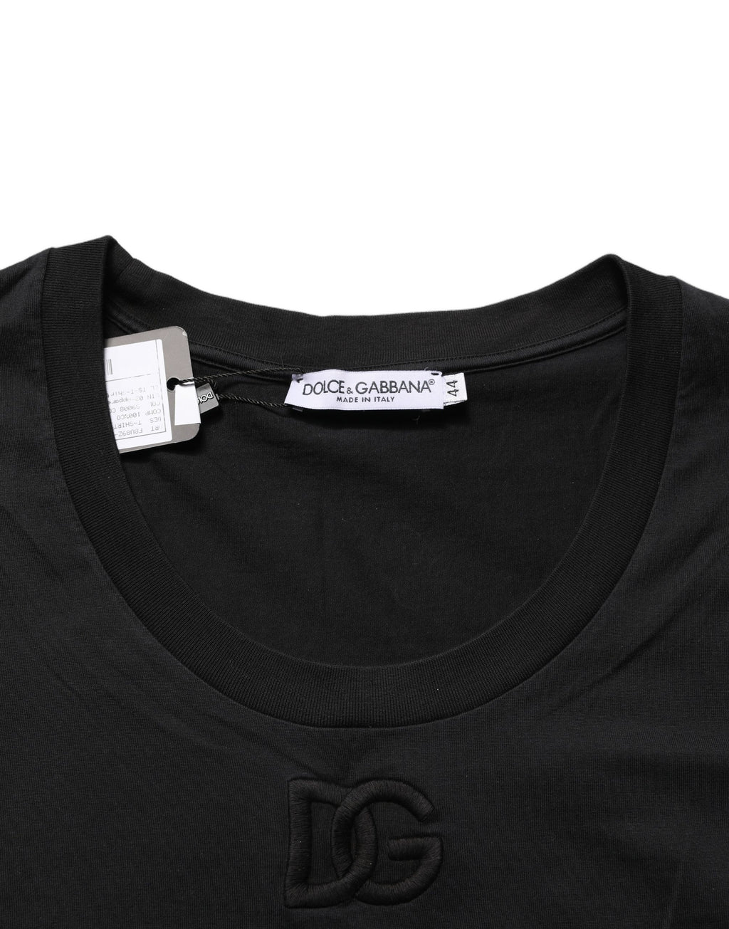 T-shirt noir en coton à manches courtes et col rond de Dolce & Gabbana, vue de face.