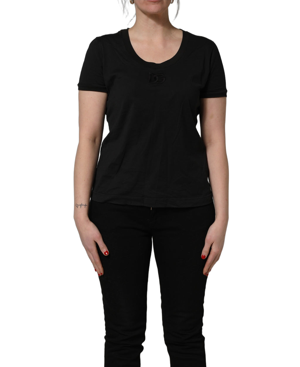 T-shirt Dolce & Gabbana en coton noir à manches courtes et col rond, vue de face.