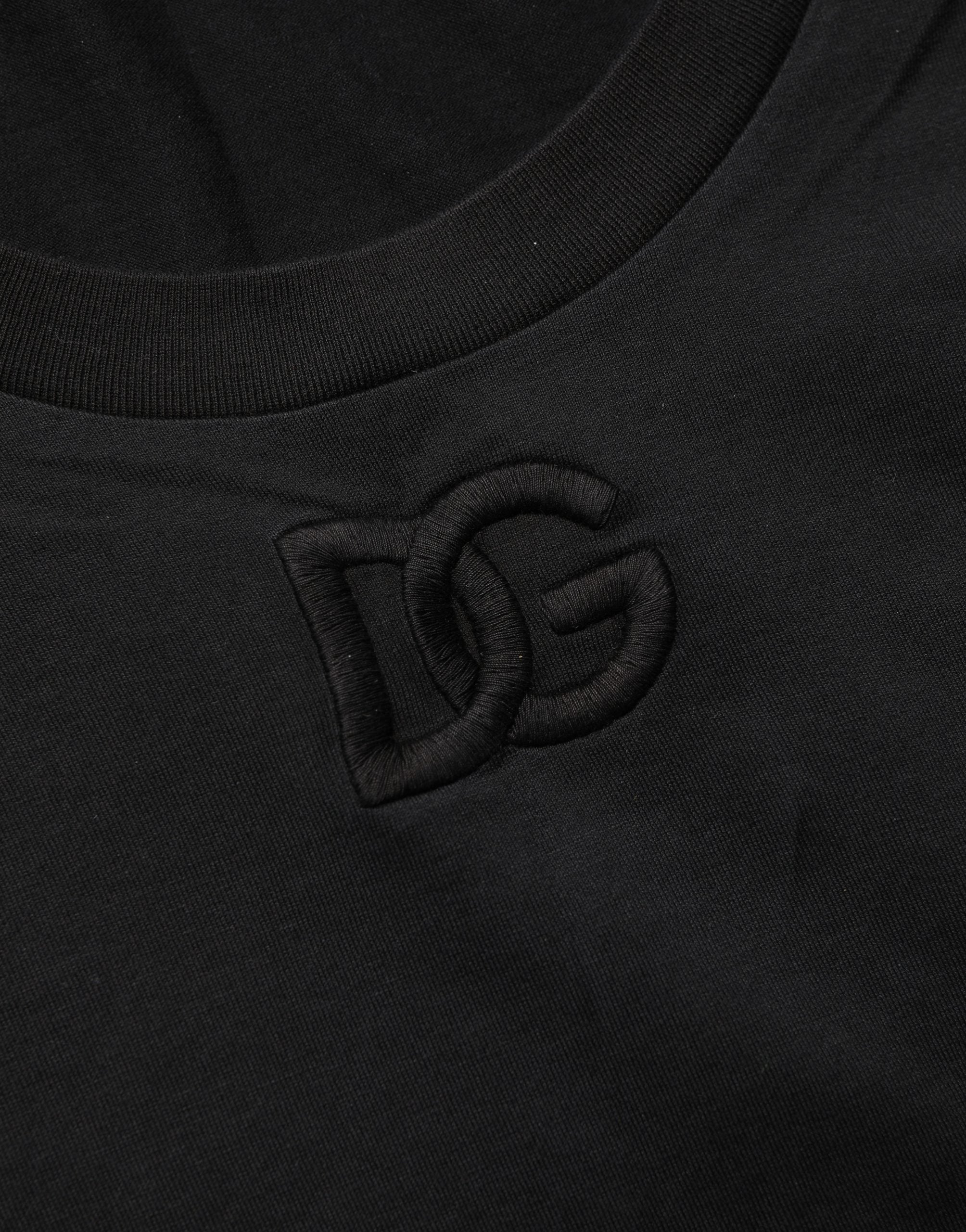 T-shirt noir en coton à manches courtes et col rond de Dolce & Gabbana, vue de face.