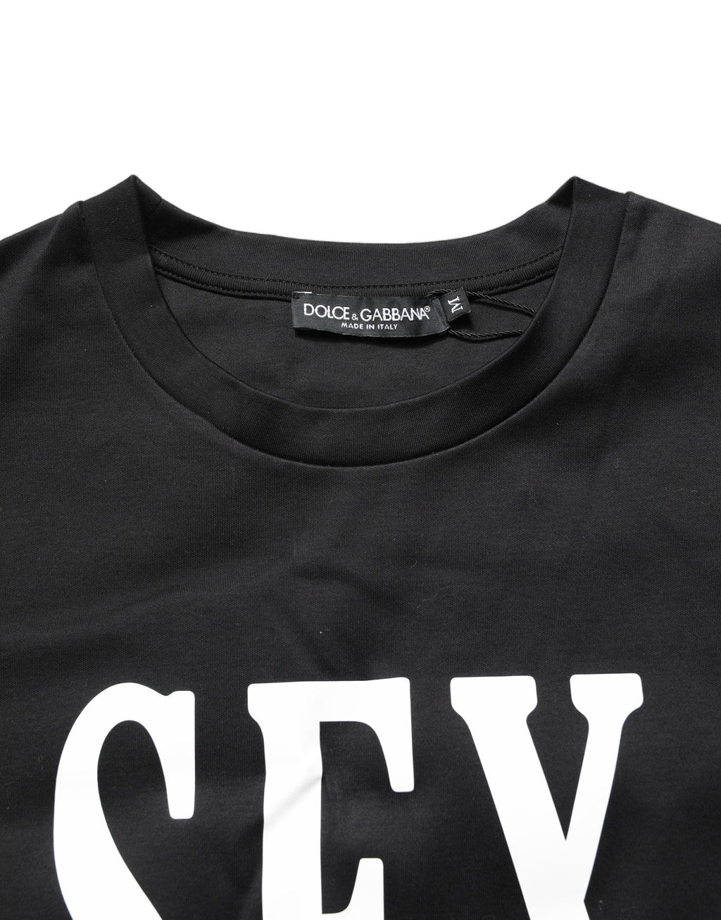 T-shirt à manches courtes en jersey noir Dolce & Gabbana avec motif graphique et col rond, mode élégante et décontractée.