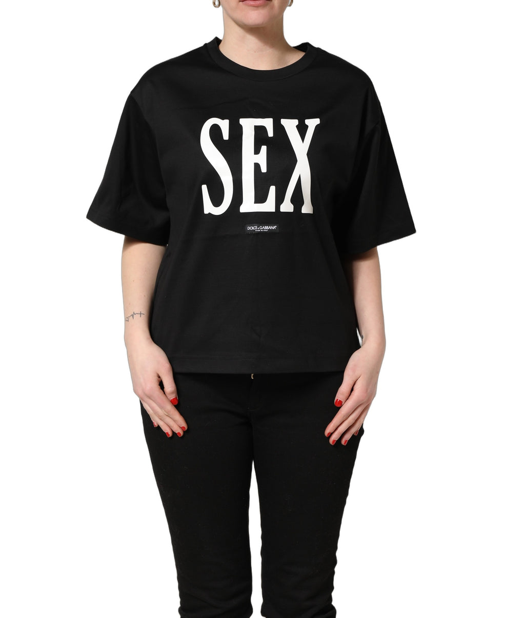 T-shirt à manches courtes en jersey noir Dolce & Gabbana avec graphique et col ras du cou, mode élégante et décontractée.