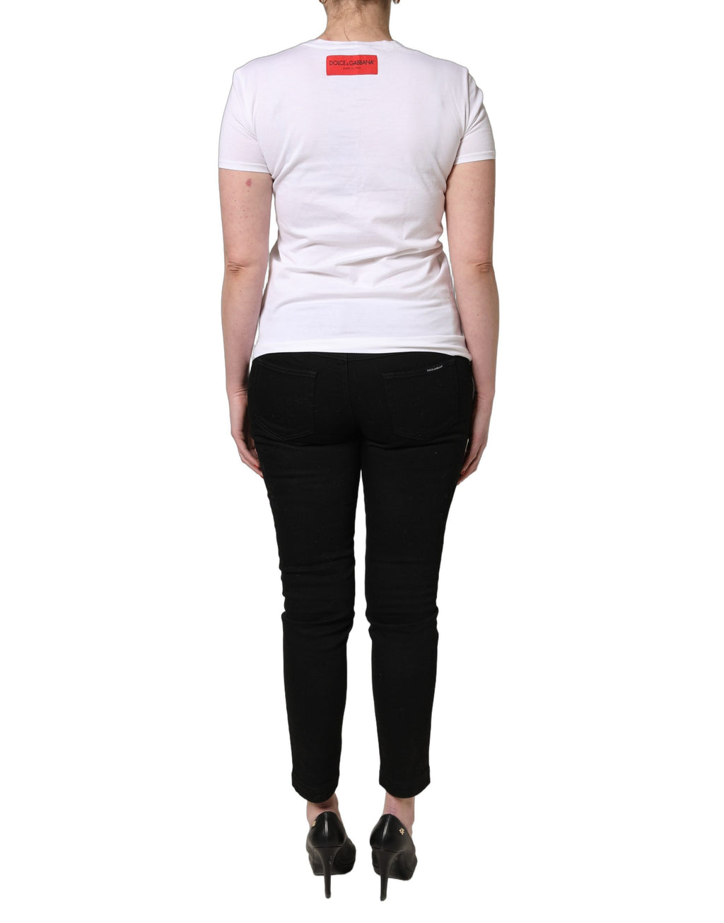 T-shirt à manches courtes blanc avec motif floral graphique de Dolce & Gabbana, col rond, style moderne et élégant.