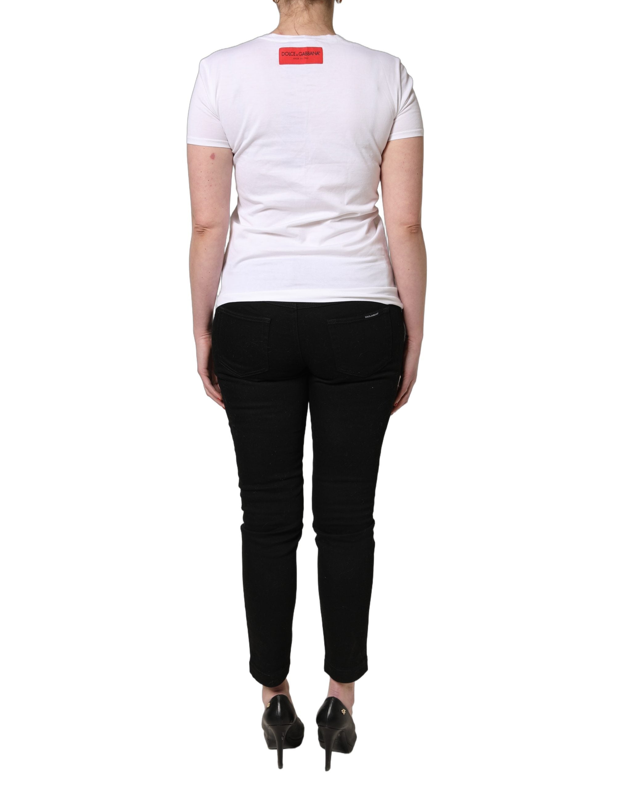 T-shirt à manches courtes blanc avec motif floral graphique de Dolce & Gabbana, col rond, style moderne et élégant.