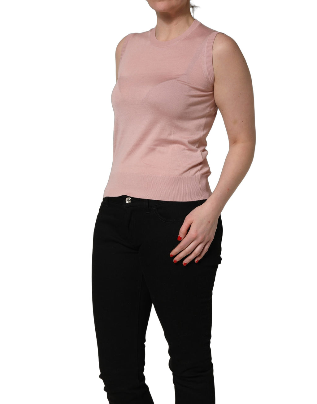 Débardeur en cachemire rose sans manches de Dolce & Gabbana, tricoté, avec un style élégant et confortable.