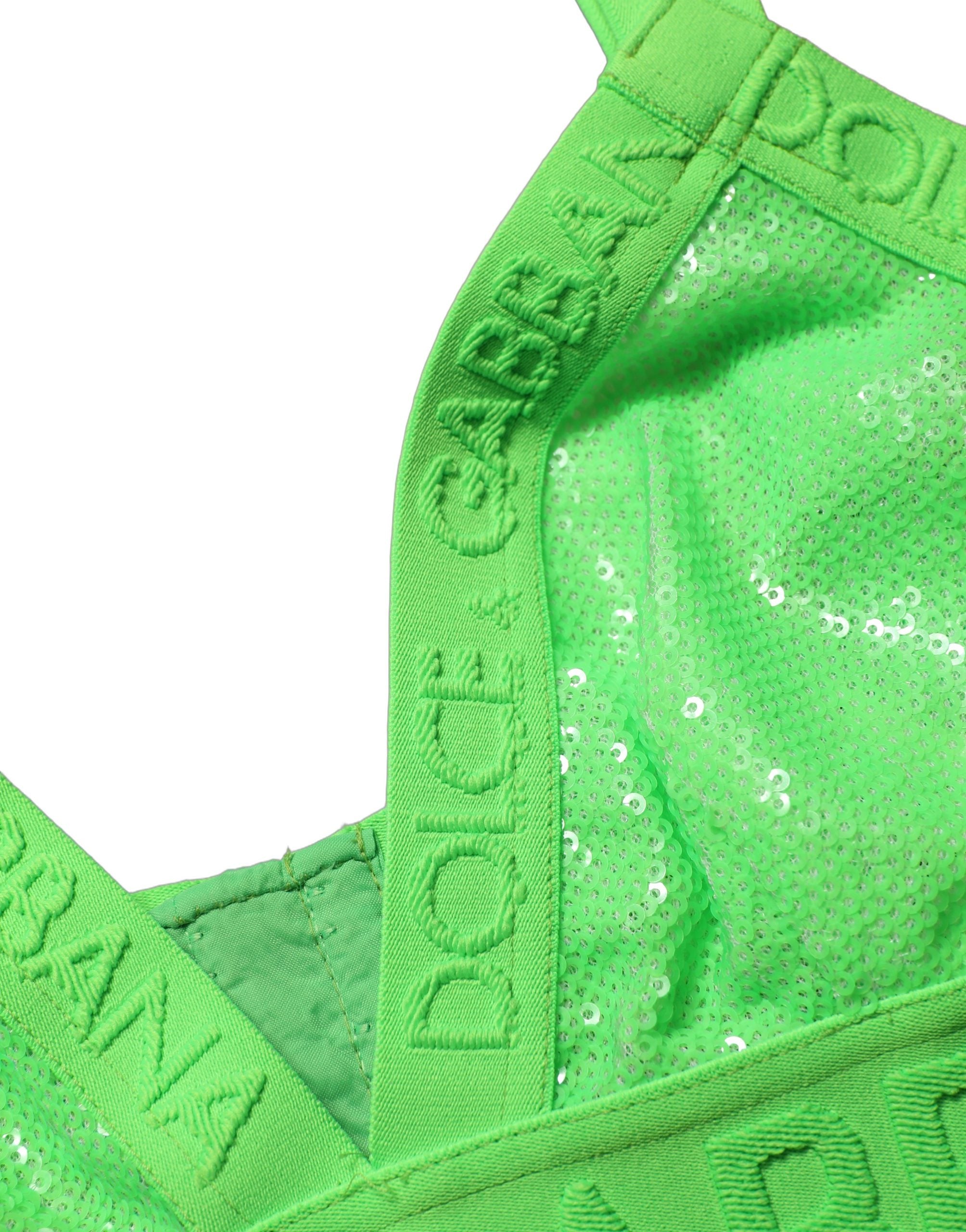 Top court en coton Dolce & Gabbana avec logo et détails en néon vert, doux et ajusté, pour un look tendance et confortable.