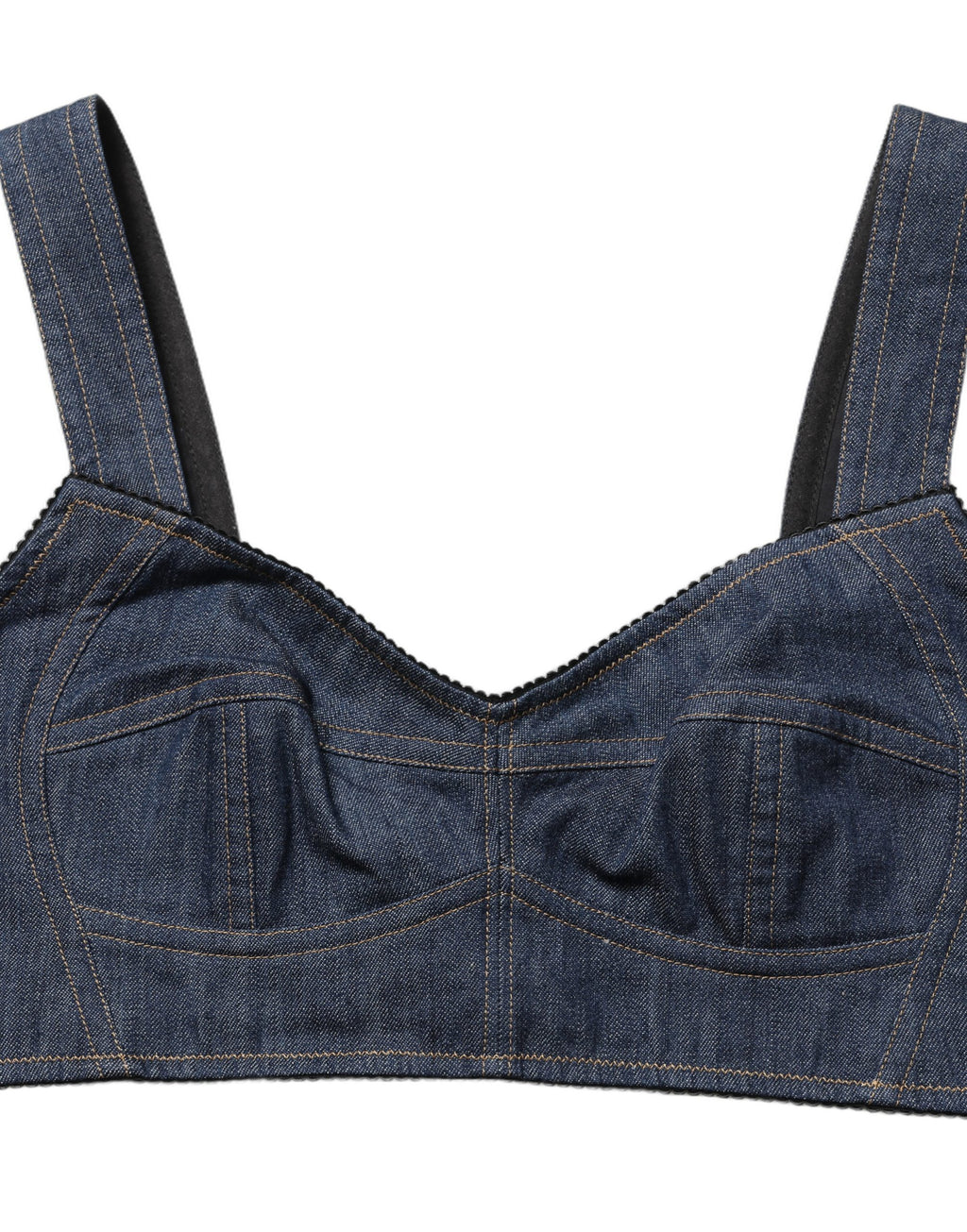 Corset bralette en denim noir de Dolce & Gabbana, haut court en coton avec détails élégants et style tendance.