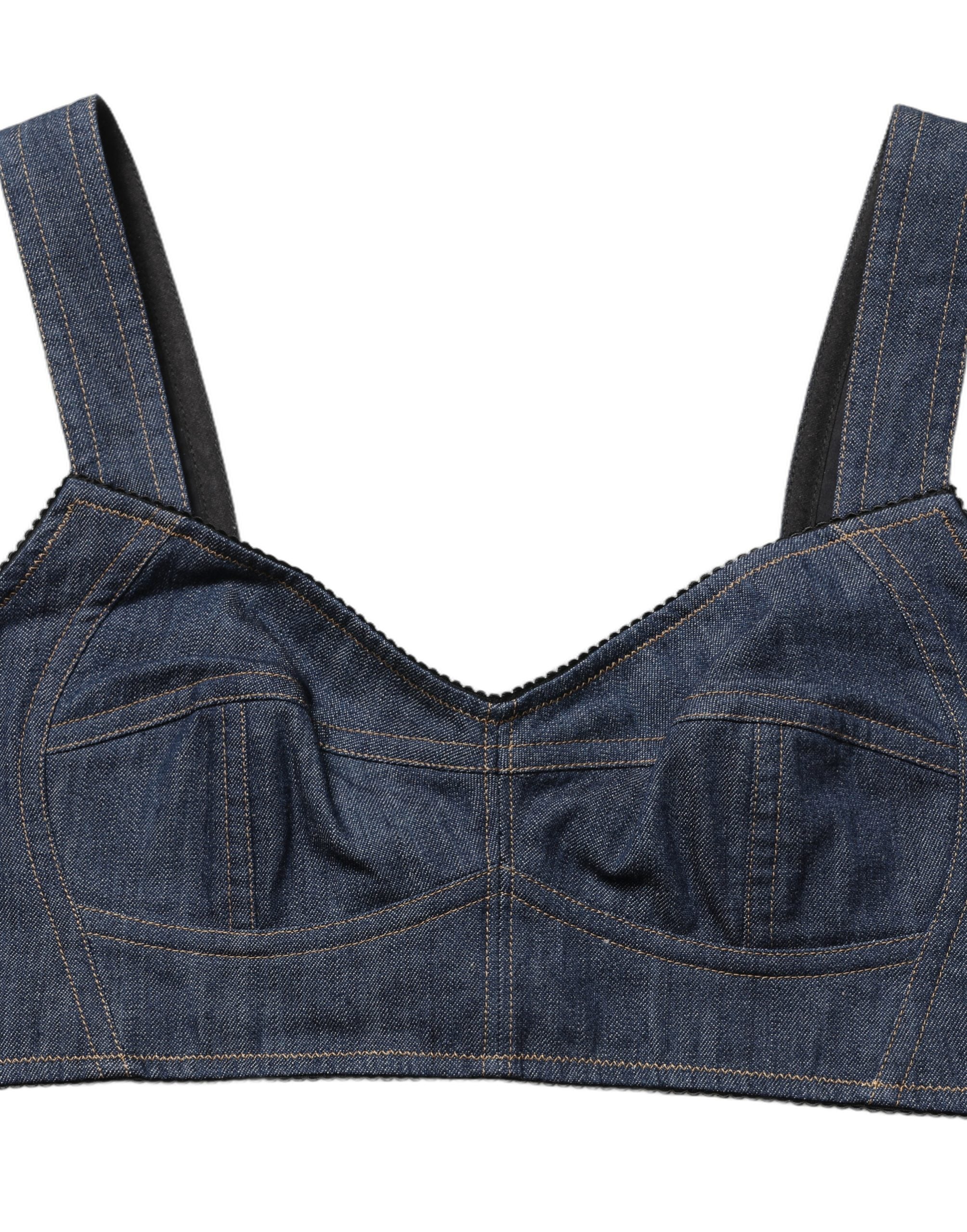Corset bralette en denim noir de Dolce & Gabbana, haut court en coton avec détails élégants et style tendance.