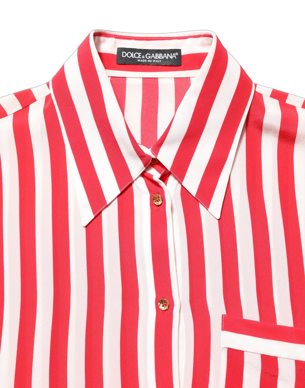 Chemisier en soie à rayures rouges et blanches Dolce & Gabbana à manches longues, élégant et sophistiqué.