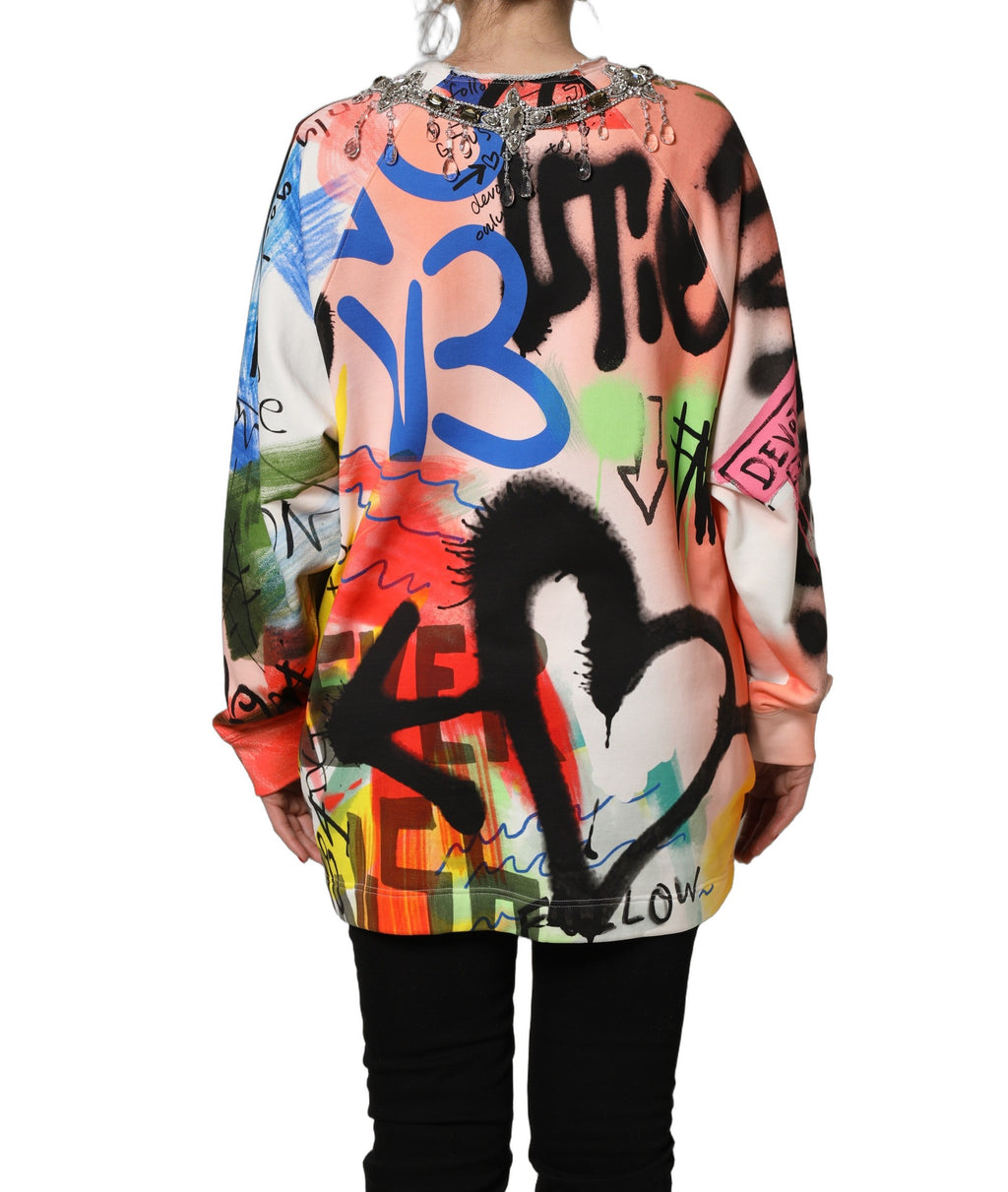 Sweat-shirt Dolce & Gabbana multicolore avec broderies et graffiti embellis, style décontracté et tendance.