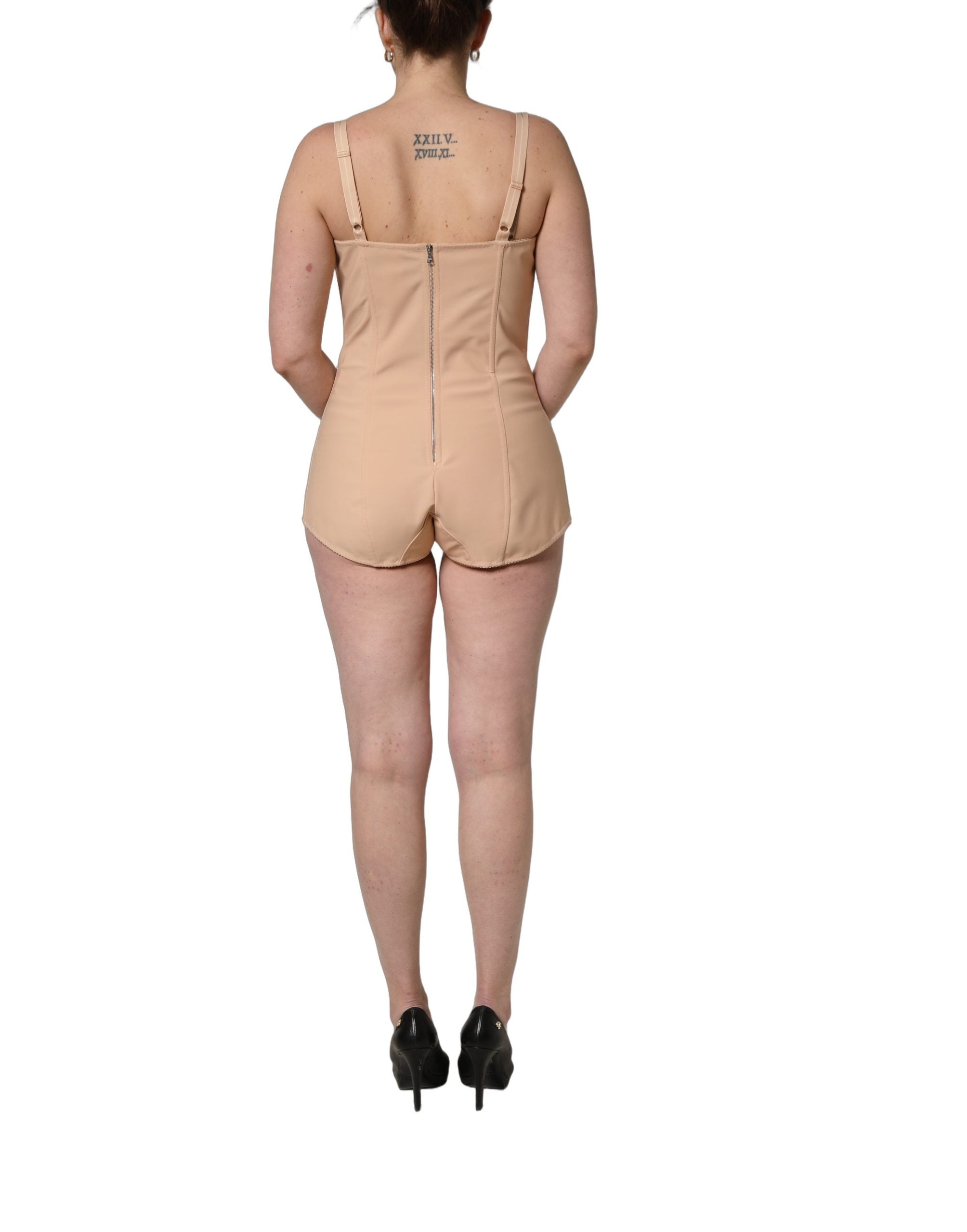 Combinaison intégrale en nylon beige Dolce & Gabbana, body shaping pour le corps entier, sans ornements visibles.