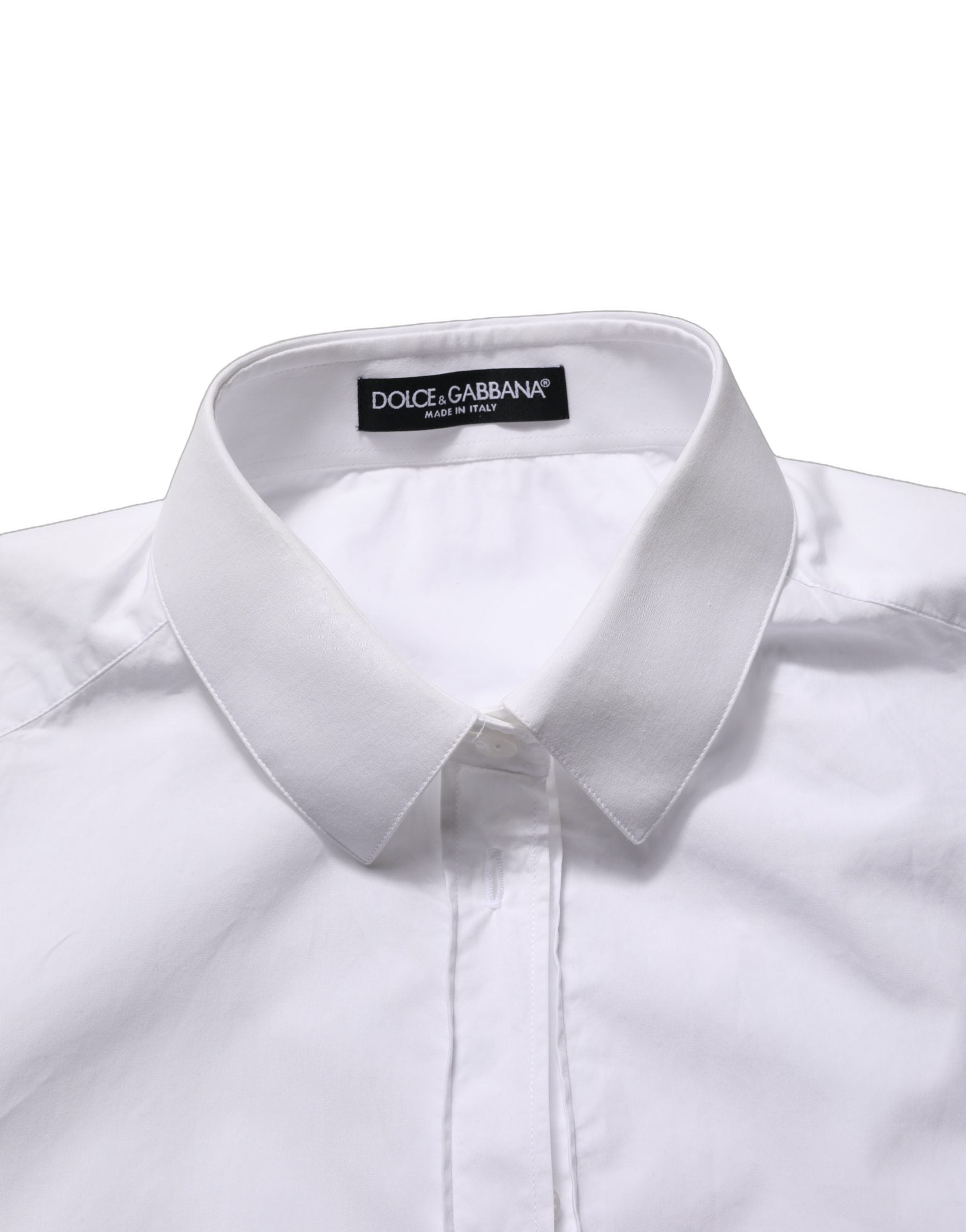 Chemise blanche en coton à manches longues de Dolce & Gabbana, boutonnière élégante et coupe classique.