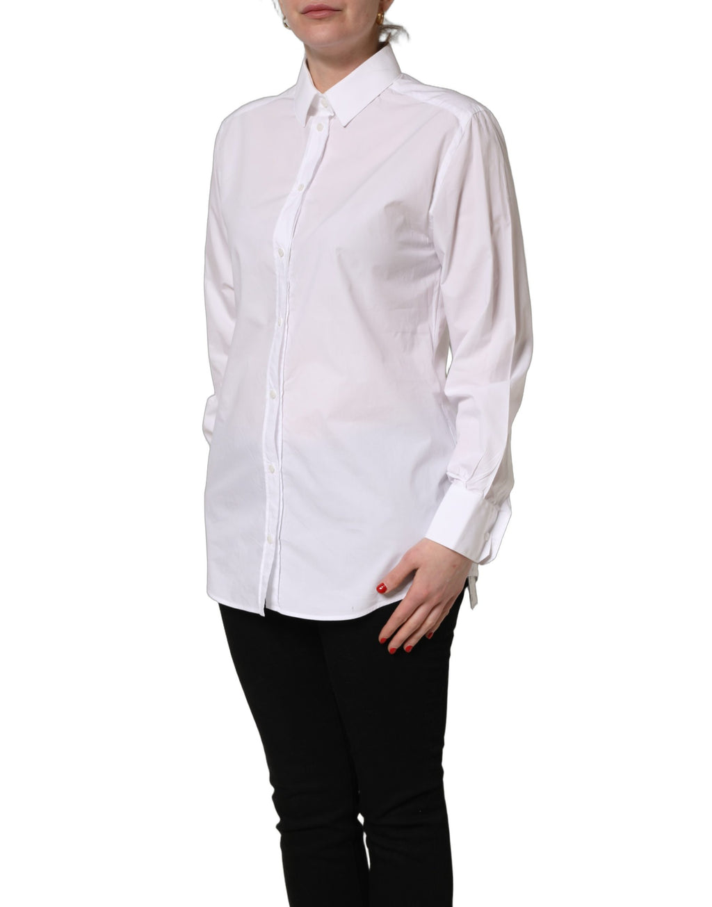 Chemise blanche en coton Dolce & Gabbana à manches longues et boutons, élégante et classique.