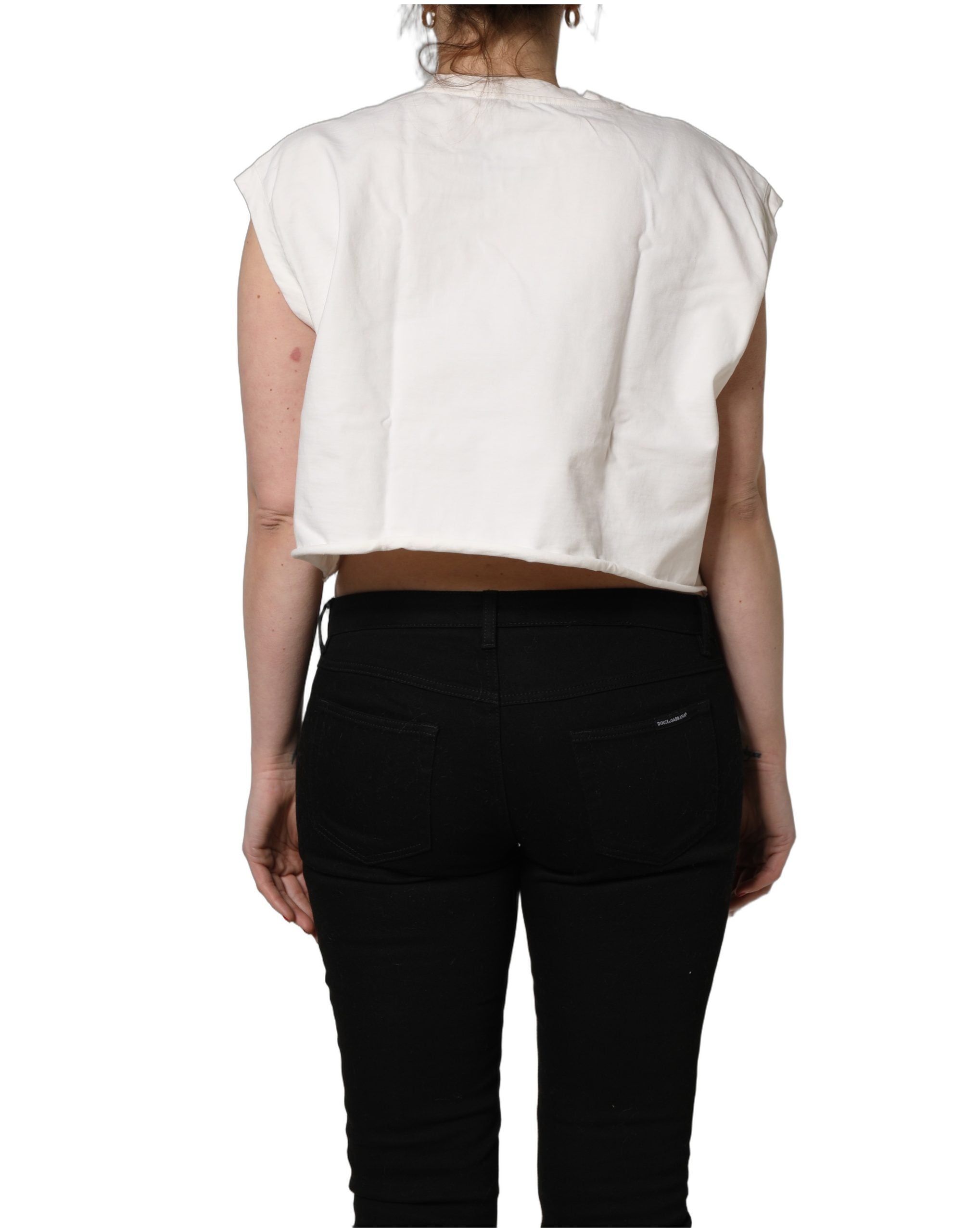 T-shirt court en jersey blanc Dolce & Gabbana avec logo imprimé en coton et coupe ajustée.