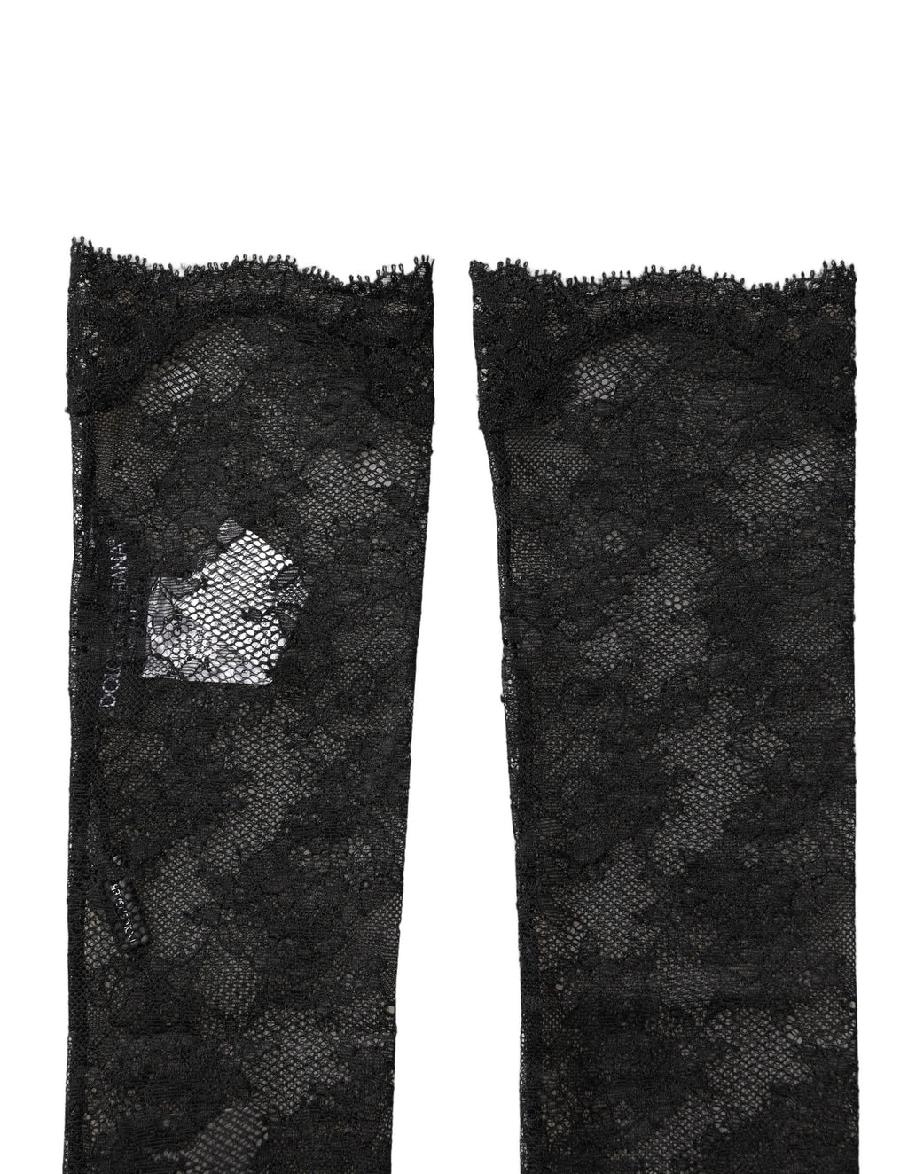 Chaussettes hautes en nylon stretch noire à fleurs en dentelle, par Dolce & Gabbana, avec motifs floraux élégants.
