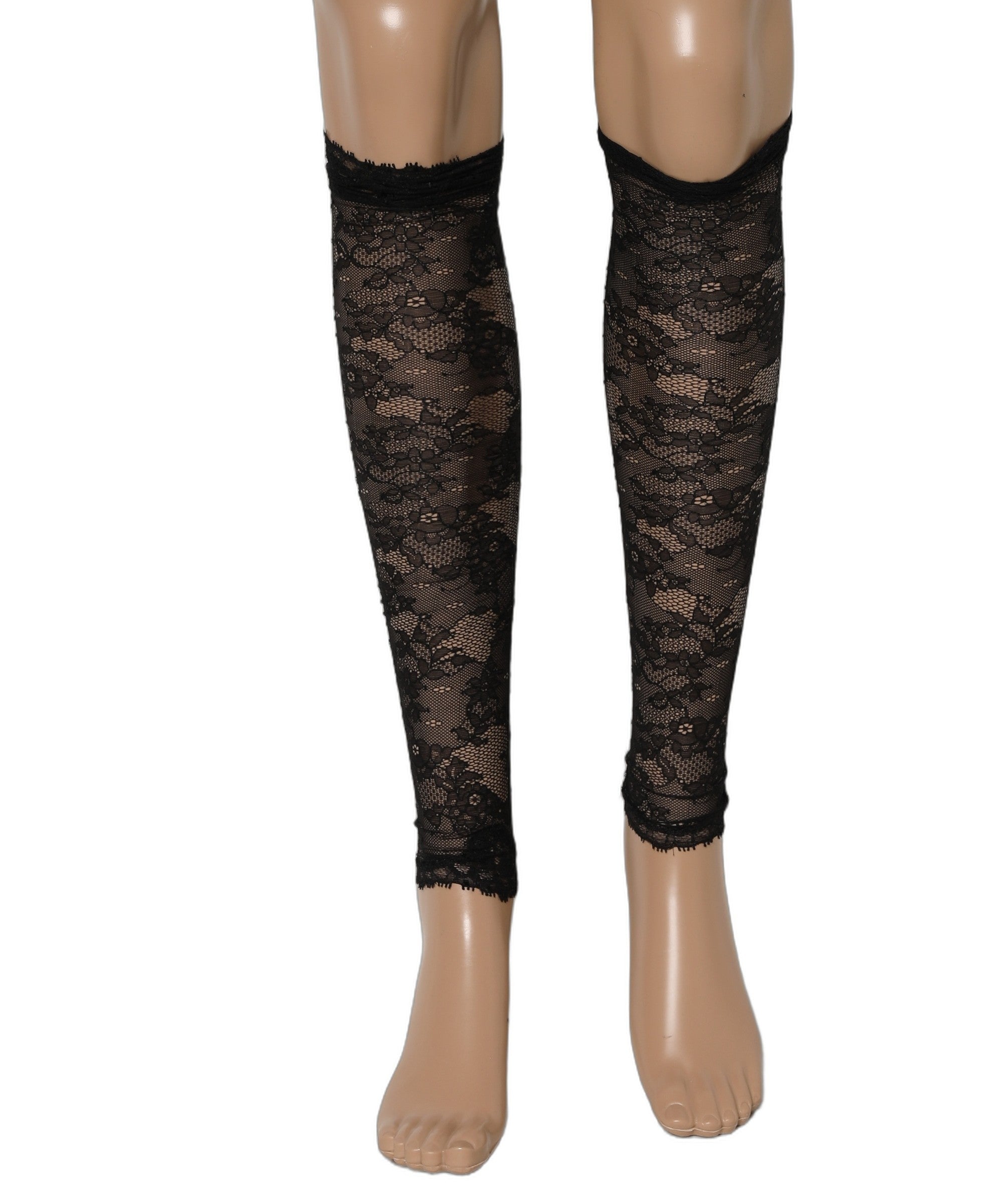 Chaussettes hautes en nylon stretch avec motif floral en dentelle noire de Dolce & Gabbana