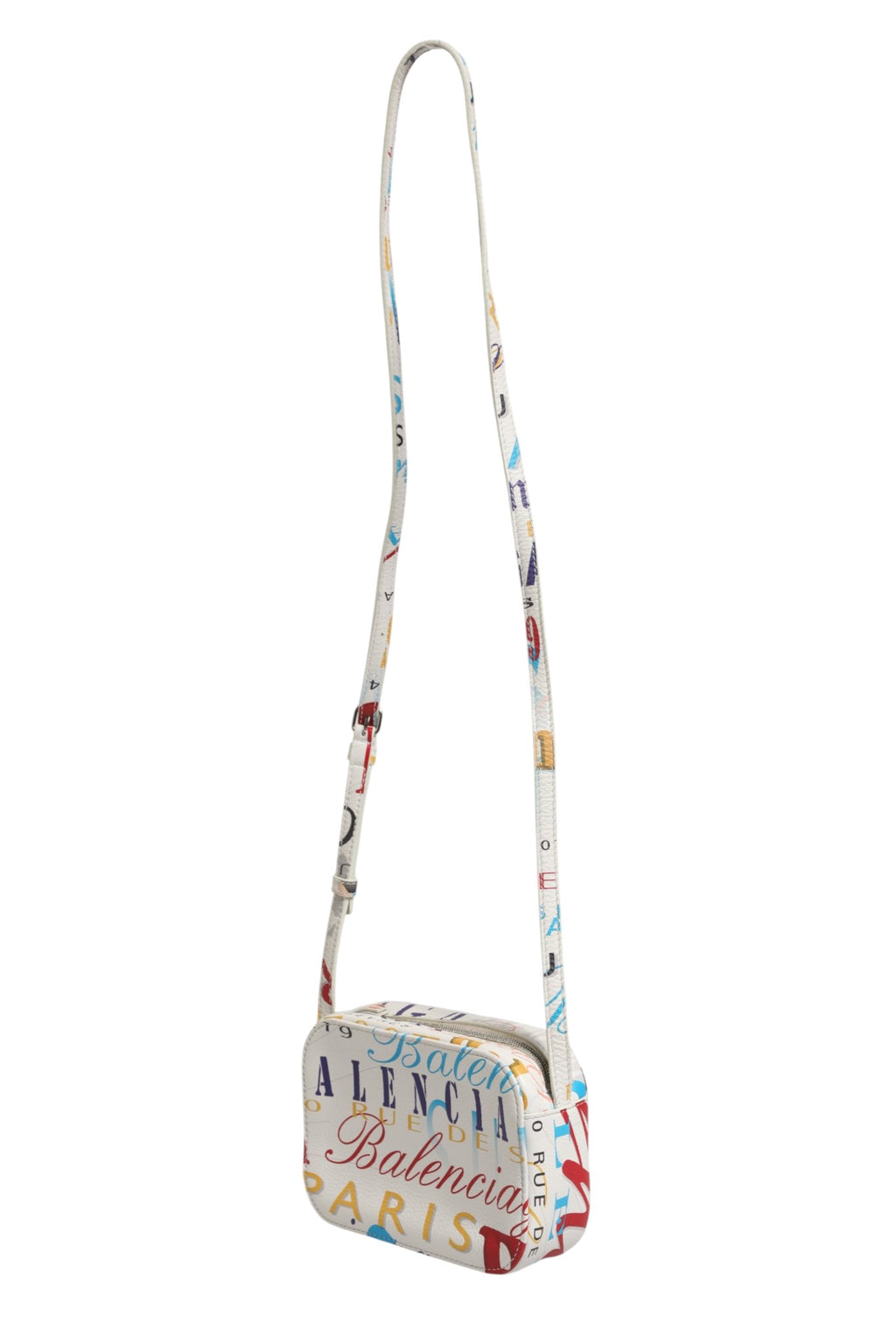 Sac à main Balenciaga Mini City en cuir blanc avec motif graffiti, élégant et compact, idéal pour un style moderne.
