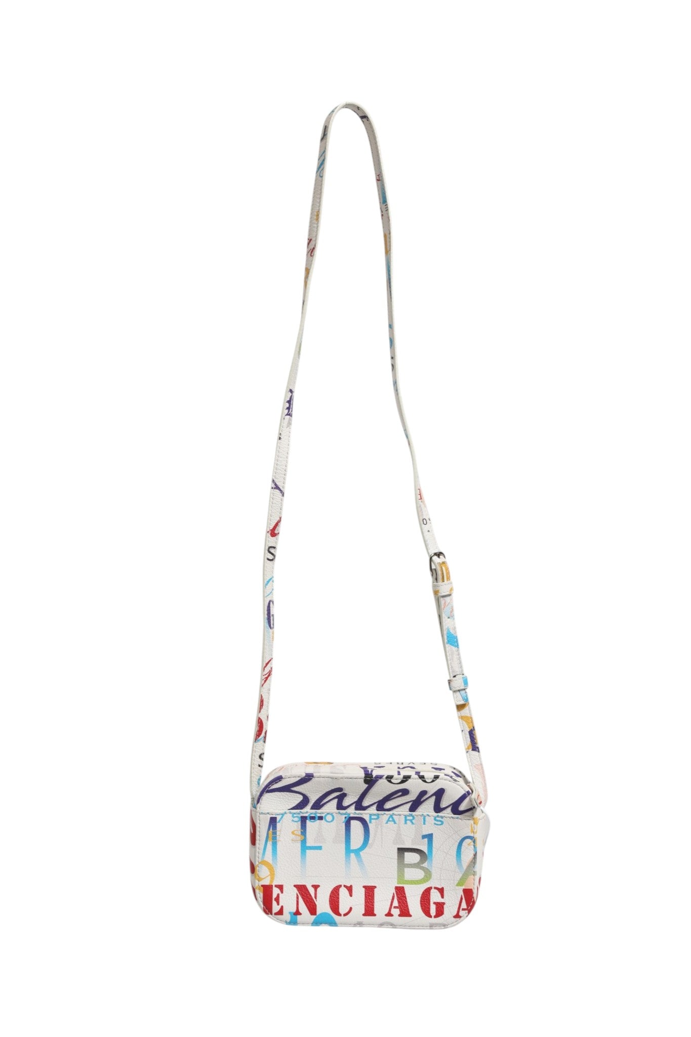 Sac à main Balenciaga Mini City en cuir blanc avec motif graffiti, élégant et compact, pour un style moderne et sophistiqué.