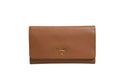 Sangle de portefeuille Prada marron et or, en cuir avec détails métalliques, pour sac à main ou porte-monnaie.