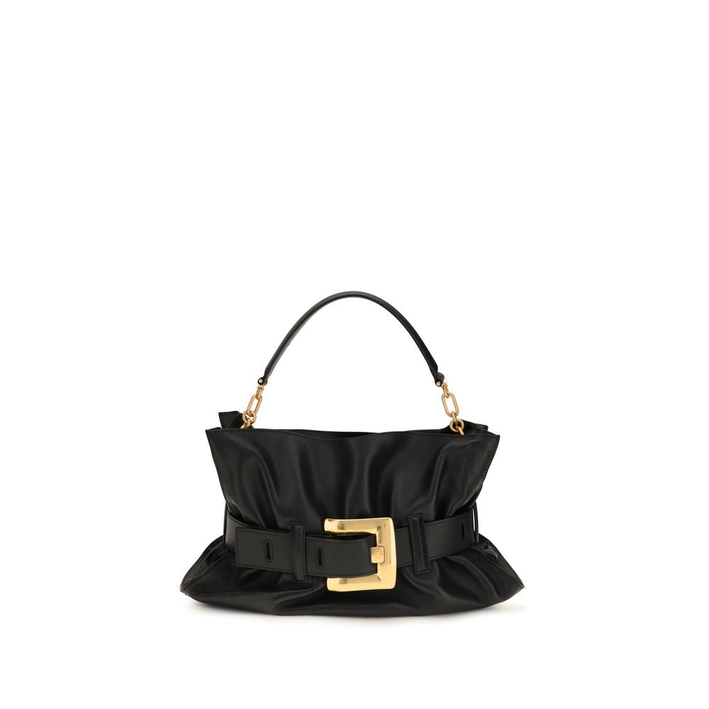 Sac à main Balmain Bos Taurus en cuir de veau noir, épaule, avec détails élégants et finition de haute qualité.