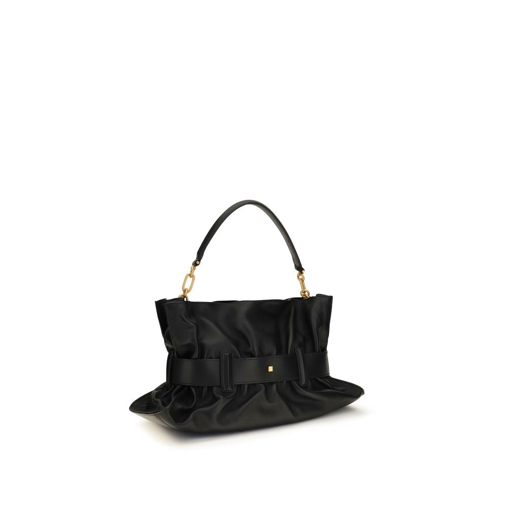 Sac à épaule Balmain en cuir de veau noir Bos Taurus, élégant et sophistiqué, avec détails raffinés.