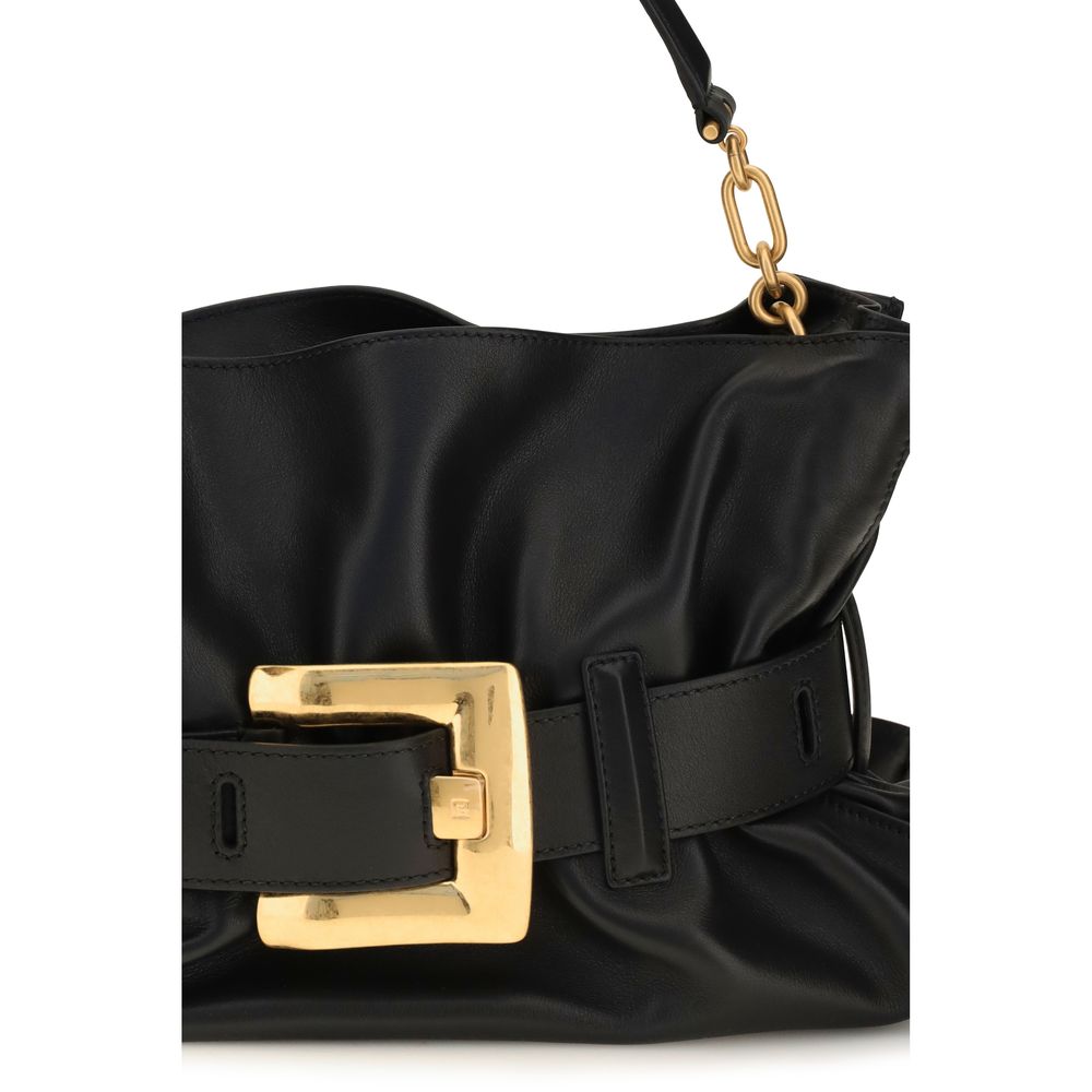 Sac à épaule Balmain en cuir de veau noir Bos Taurus, avec détails sophistiqués et design élégant.
