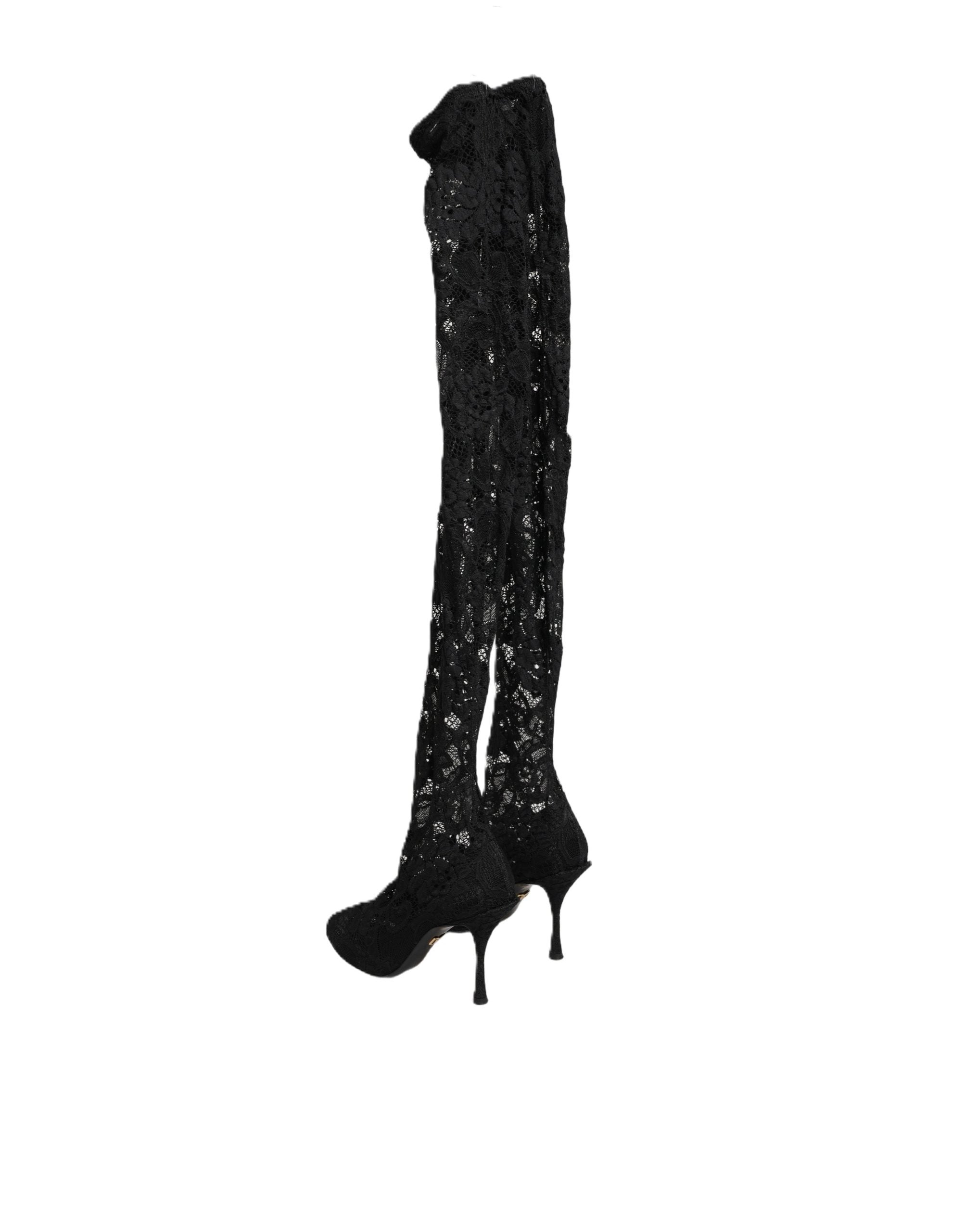 Chaussures Dolce & Gabbana Taormina en dentelle noire, bottines élégantes à talons pour femmes.