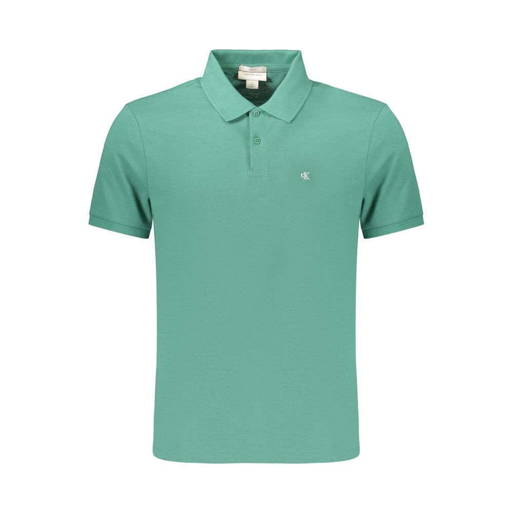 Polo pour homme Calvin Klein en coton vert, col classique, manches courtes, logo discret sur la poitrine.
