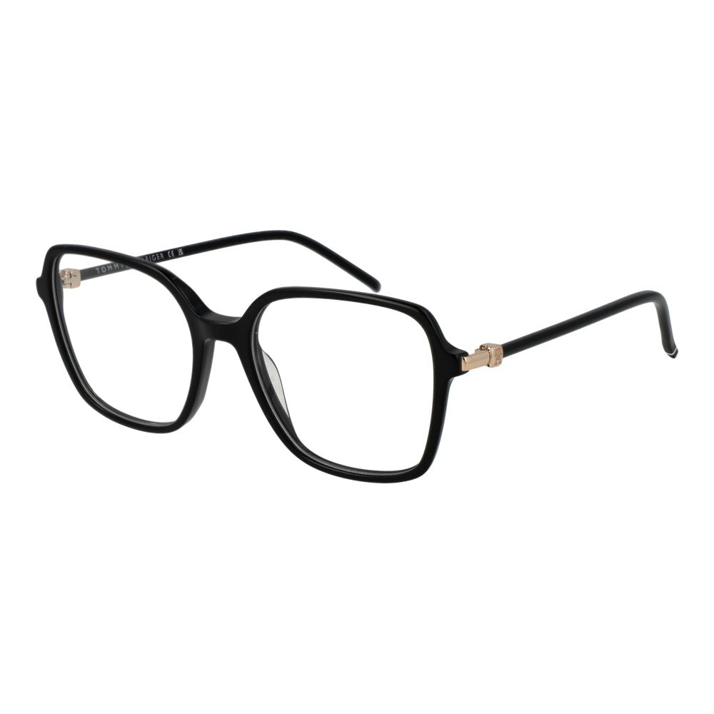 Lunettes Tommy Hilfiger en acétate noir avec monture ronde, mode élégante et sophistiquée pour un style classique.