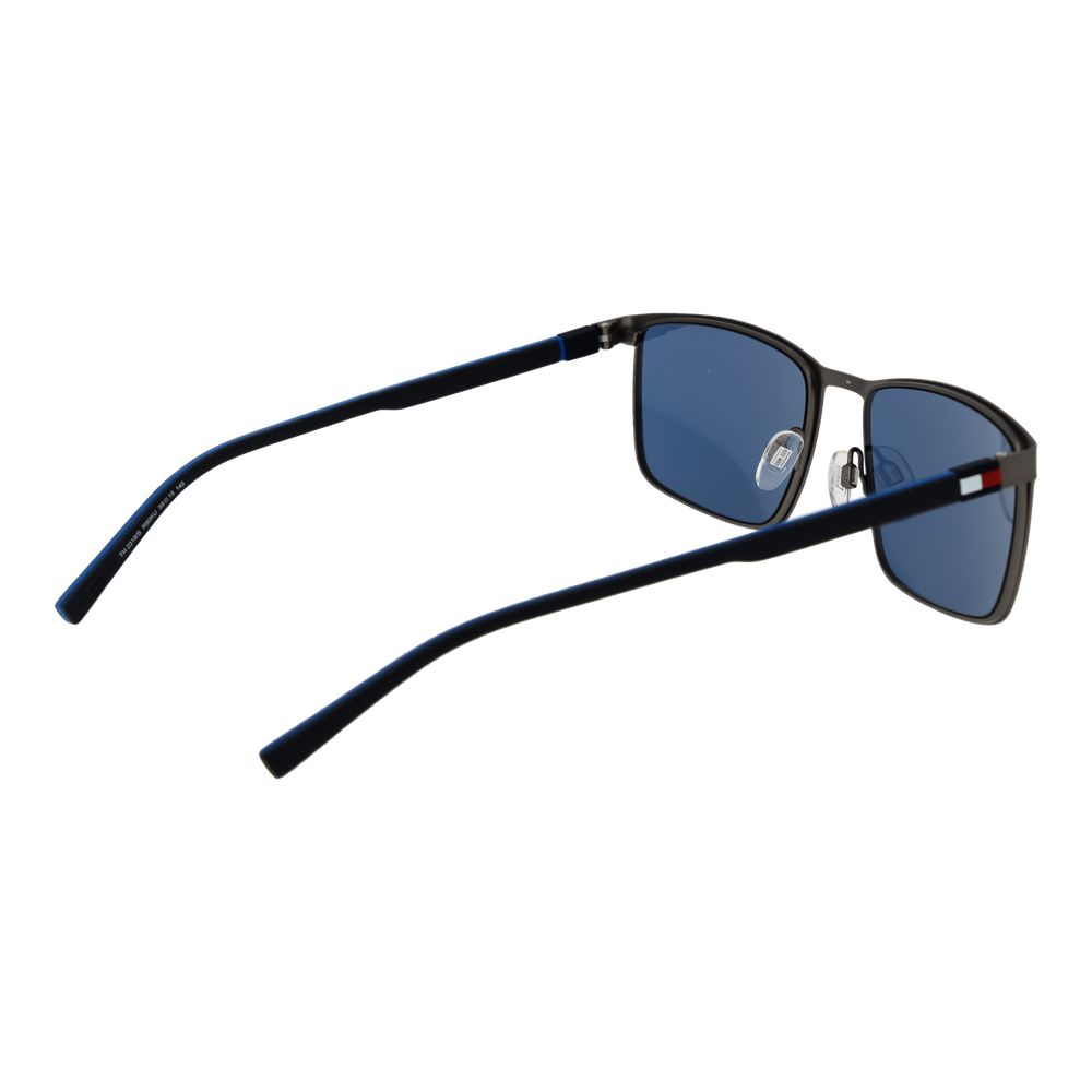 Lunettes de soleil grises en métal Tommy Hilfiger avec monture élégante et moderne, vue de face.