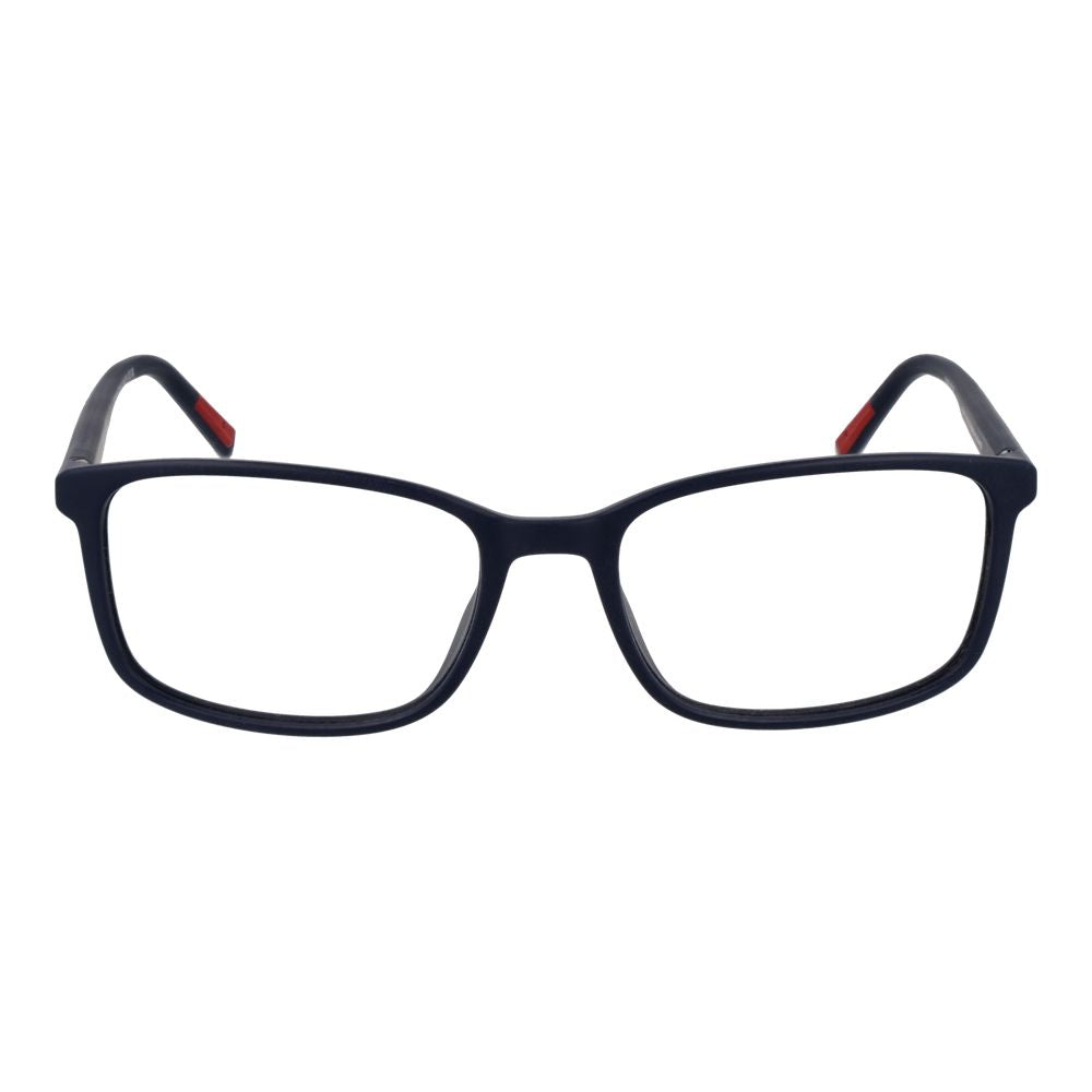 Lunettes Tommy Hilfiger en polyamide bleue avec monture élégante et moderne, vues de face sur fond blanc.