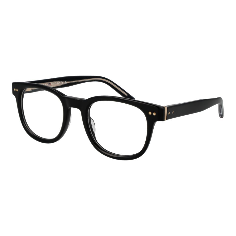 Lunettes Tommy Hilfiger en acétate noire avec monture élégante et moderne, vue de face sur fond blanc.