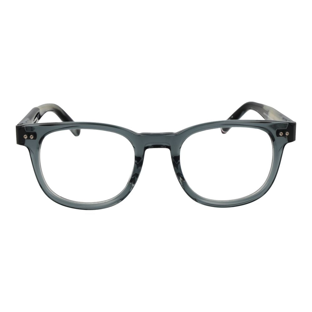 Lunettes en acétate gris Tommy Hilfiger avec monture élégante et moderne, vue de face sur fond blanc.