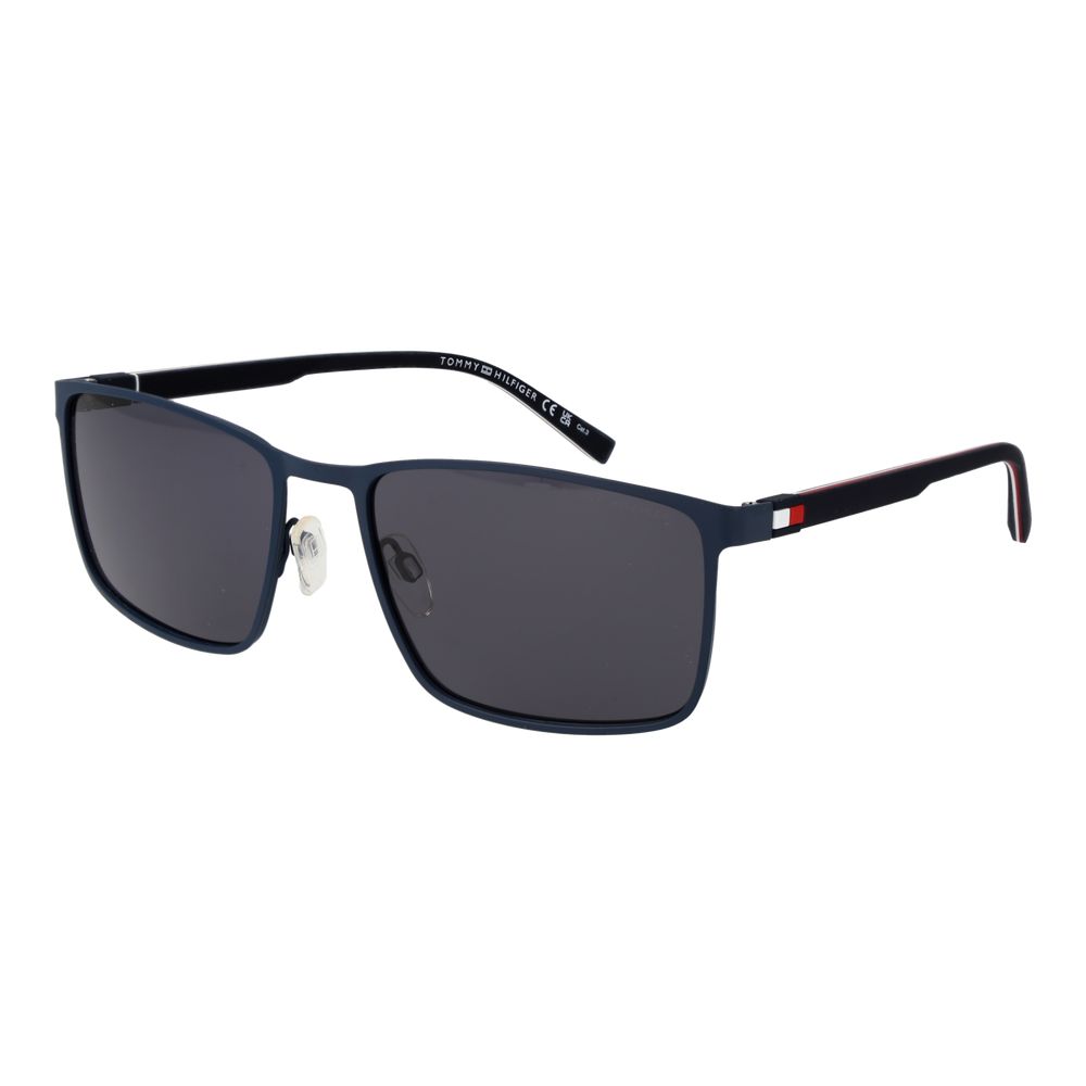 Lunettes de soleil Tommy Hilfiger en métal bleu avec monture élégante et design moderne.