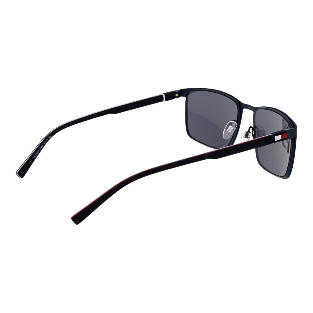 Lunettes de soleil en métal bleues Tommy Hilfiger avec monture élégante et design moderne, visibles en gros plan.