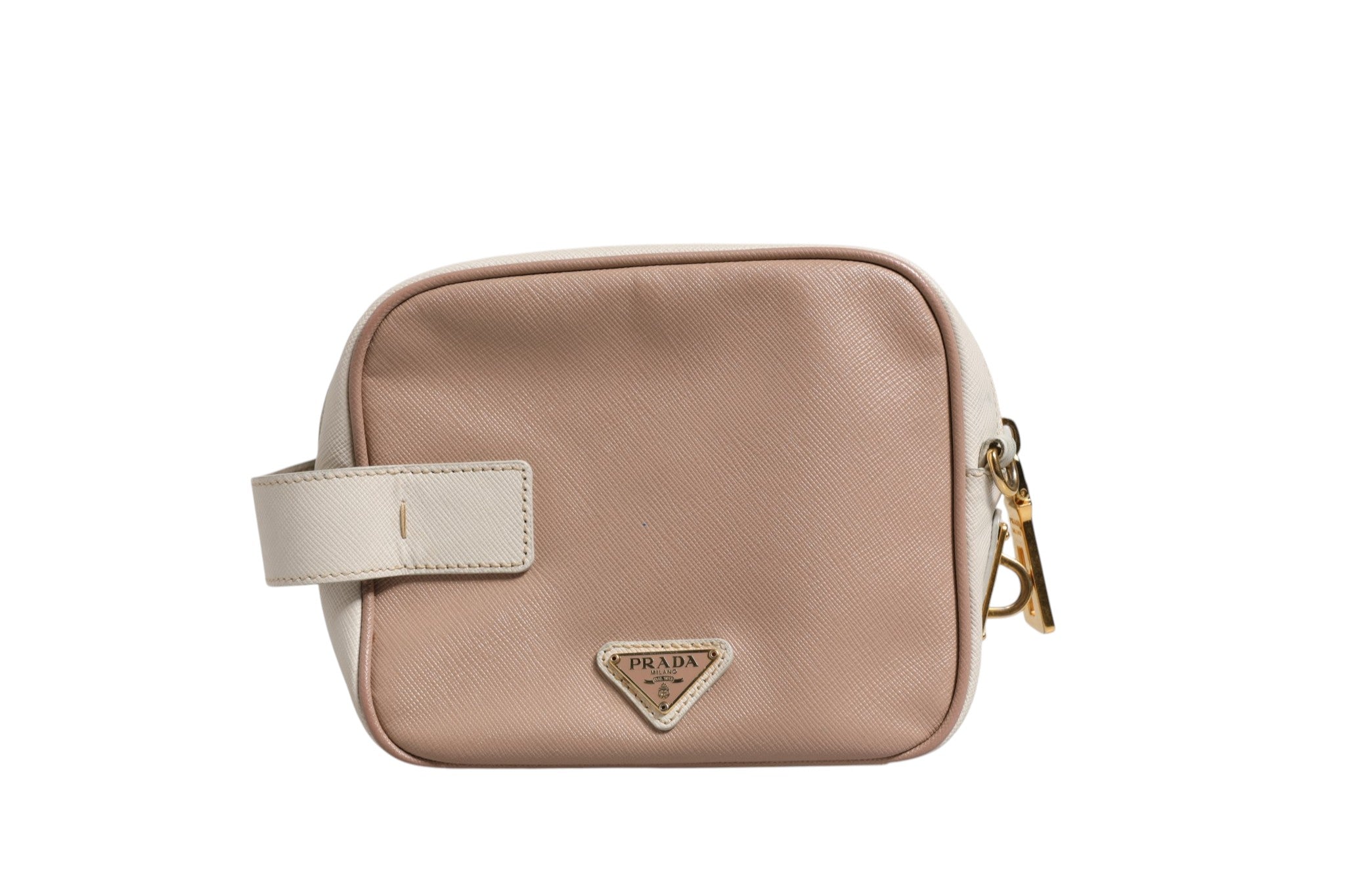 Sac à bandoulière en cuir gris clair Prada Clay, petit modèle élégant avec détails raffinés.