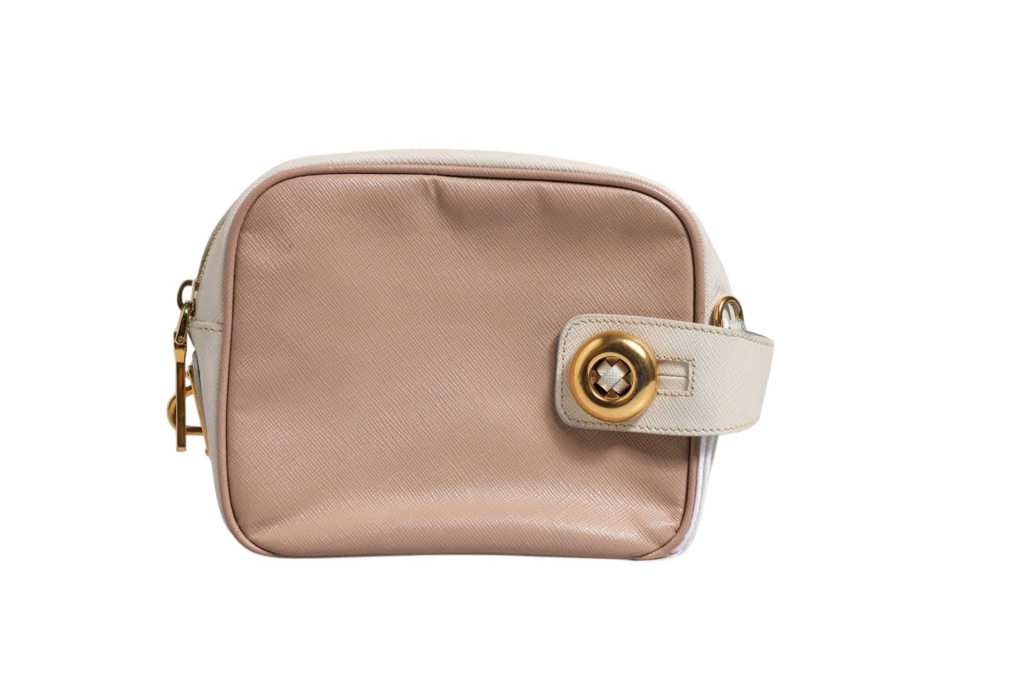Sac à bandoulière en cuir gris clair Prada Clay, petit modèle élégant avec fermeture métallique et poignée en cuir.