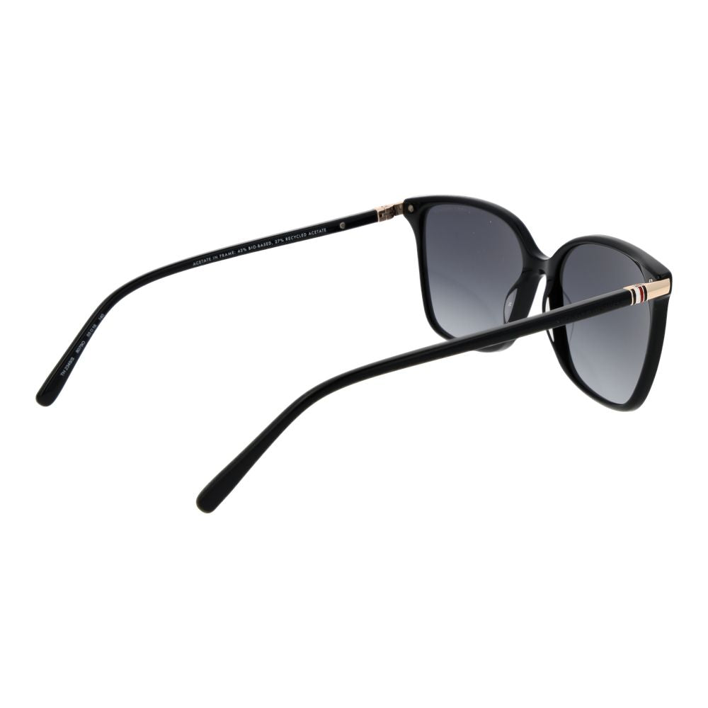 Lunettes de soleil Tommy Hilfiger en acétate noir avec monture rectangulaire et détails élégants.