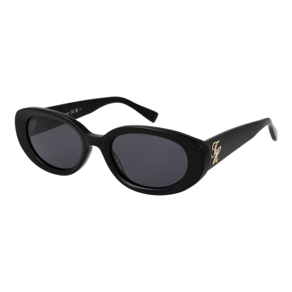 Lunettes de soleil Tommy Hilfiger en acétate noir avec monture élégante et branches épaisses.