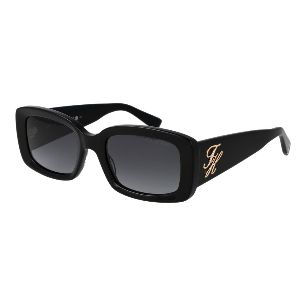 Lunettes de soleil Tommy Hilfiger en acétate noir avec monture rectangulaire et logo sur le bras.