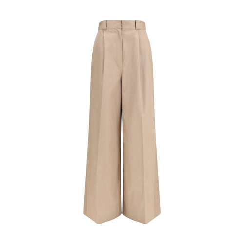 Pantalon évasé en coton beige de la marque Balenciaga, vue de face sur un mannequin, style élégant et décontracté.