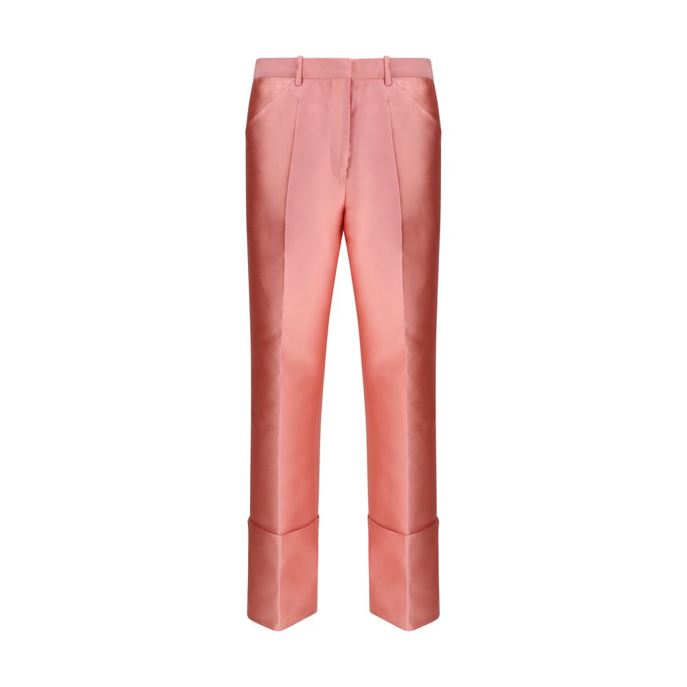 Pantalons décontractés en polyester multicolore de la marque Calvin Klein, vue en gros plan sur le tissu et la coupe.