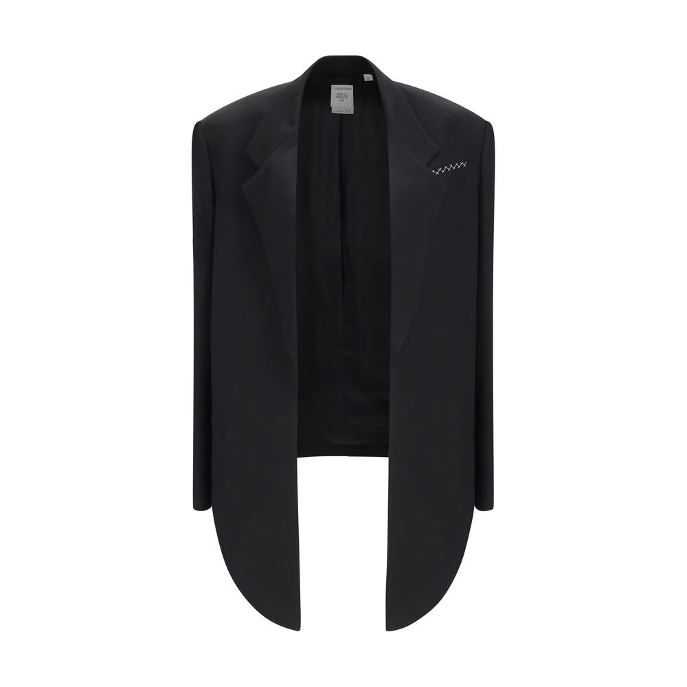 Veste longue en viscose noire de Calvin Klein, coupe élégante et moderne, affichée sur un mannequin.