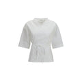 Chemise blanche à manches courtes Calvin Klein en coton, vue de face avec col classique et boutonnière visible.