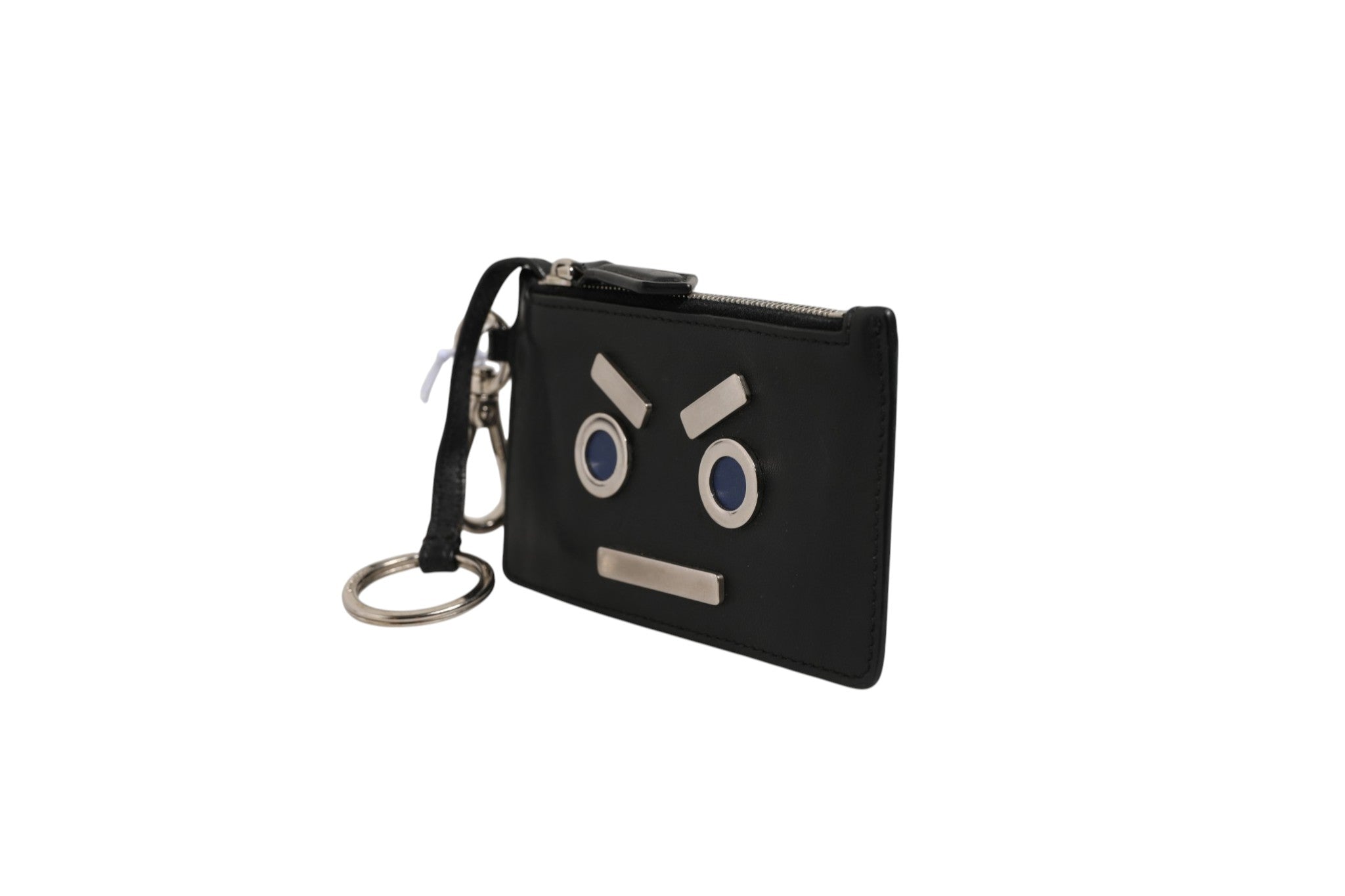 Pochette porte-monnaie Fendi Vitello Liberty avec studs, en cuir Ardesia, design élégant et pratique, portée à la main ou dans le sac.