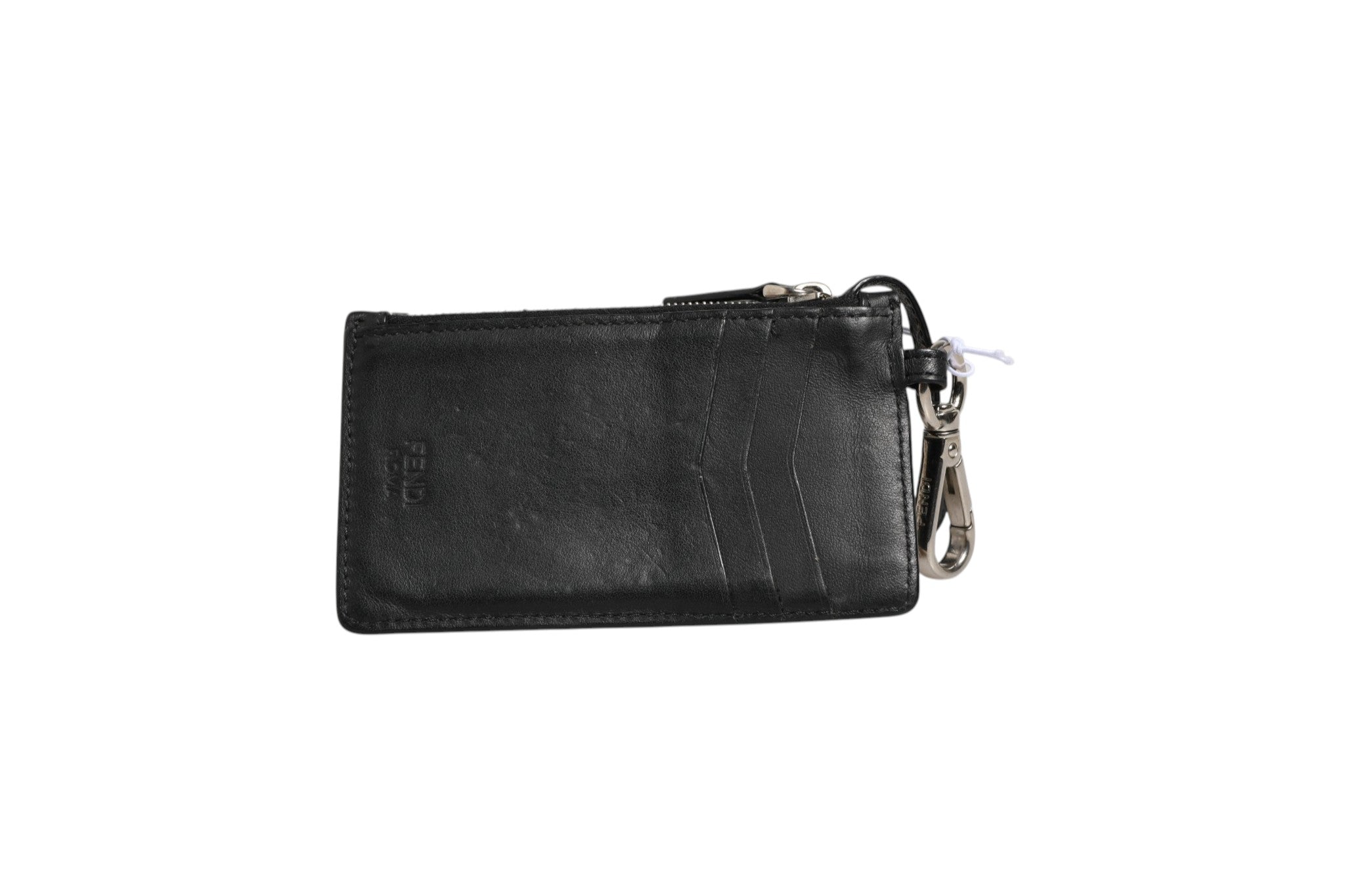 Porte-monnaie et porte-clés Fendi Vitello Liberty en cuir Ardesia avec studs, élégance et style sophistiqué.