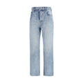 Jeans cropped en coton bleu de la marque Saint Laurent, coupe tendance et détails modernes, visibles sur l’image.