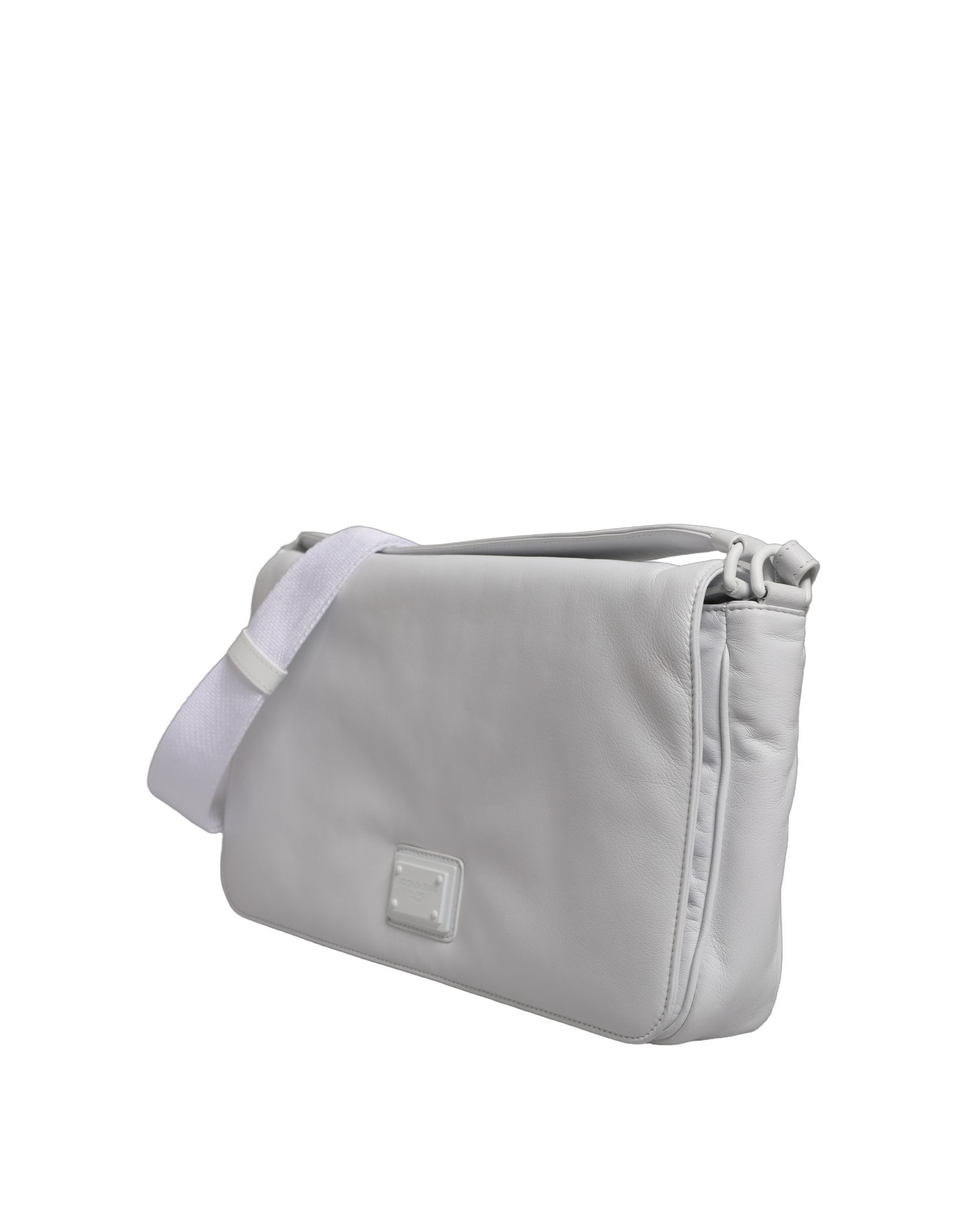 Sac à bandoulière Dolce & Gabbana blanc avec plaque logo, sac pour femme en cuir élégant et pratique.
