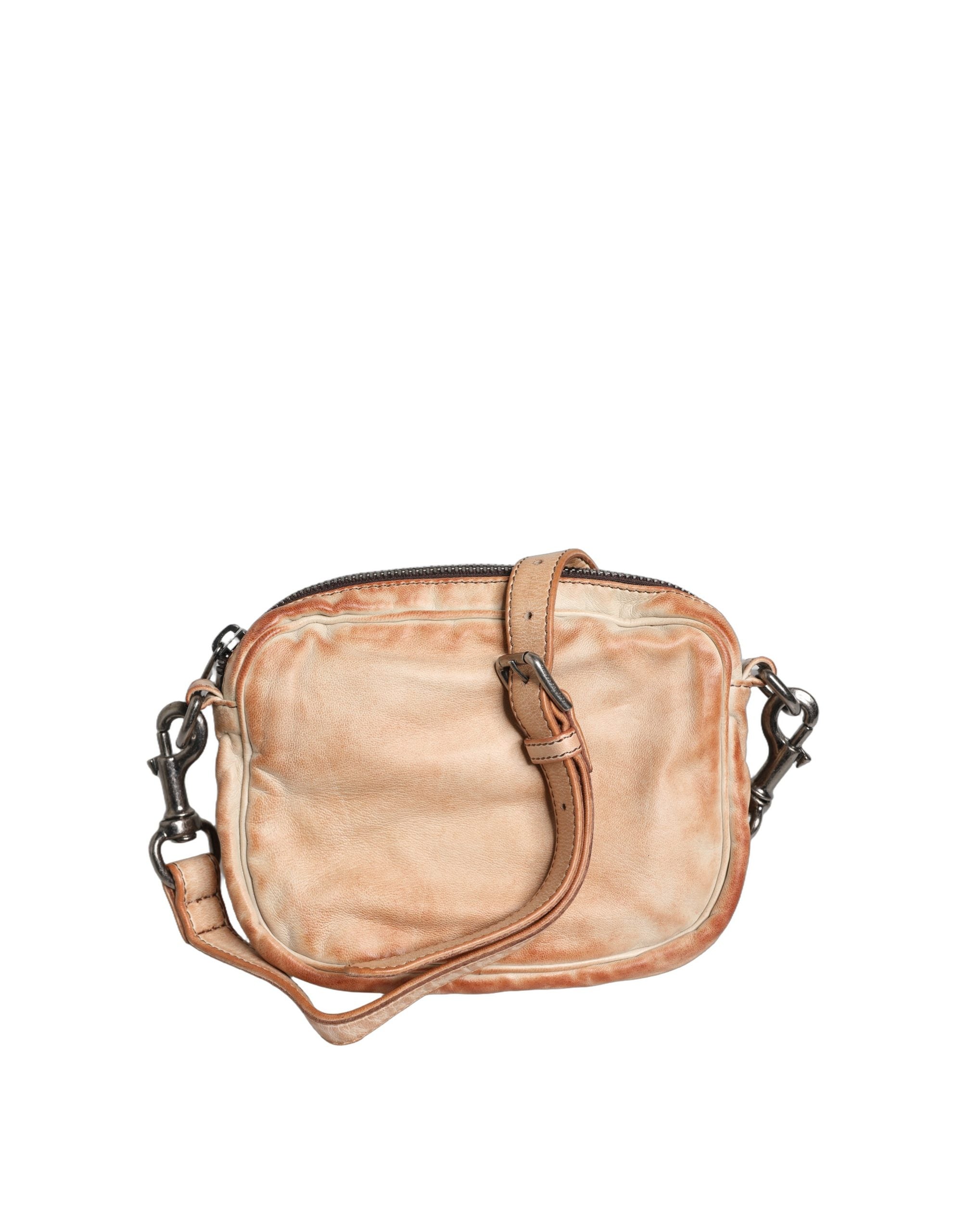 Sac à bandoulière Dolce & Gabbana beige en cuir vintage avec logo, pour hommes, élégant et classique.